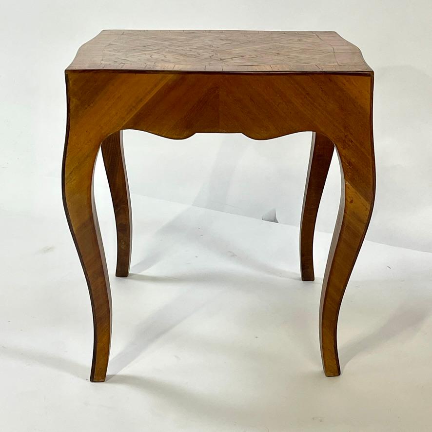 Pair Italian Parquetry Inlaid Burled Olive Wood Side Tables Louis XV Style 7