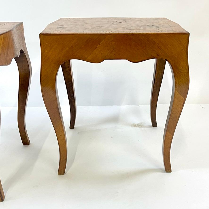 Pair Italian Parquetry Inlaid Burled Olive Wood Side Tables Louis XV Style For Sale 3