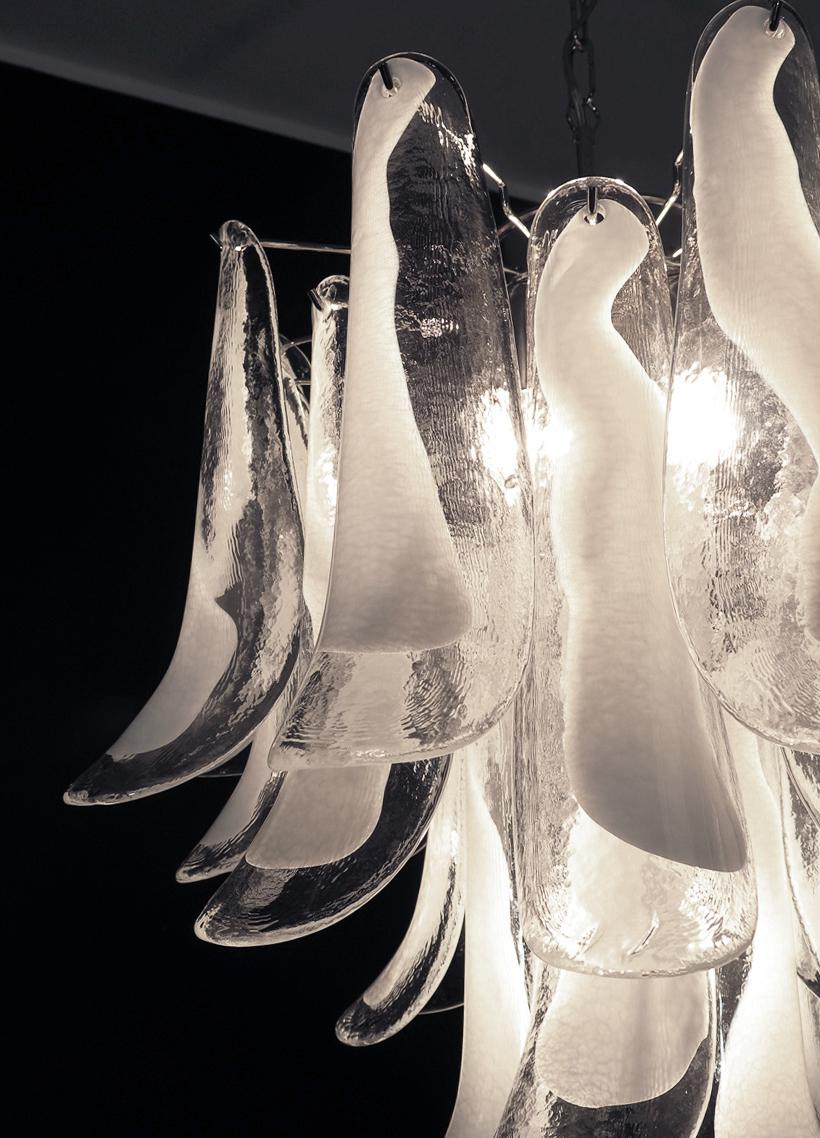 20th Century Pair Italian Petal Chandeliers, Murano For Sale