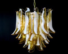 Pair of Italian 41 Caramel Petal Murano Chandeliers, Mazzega Style