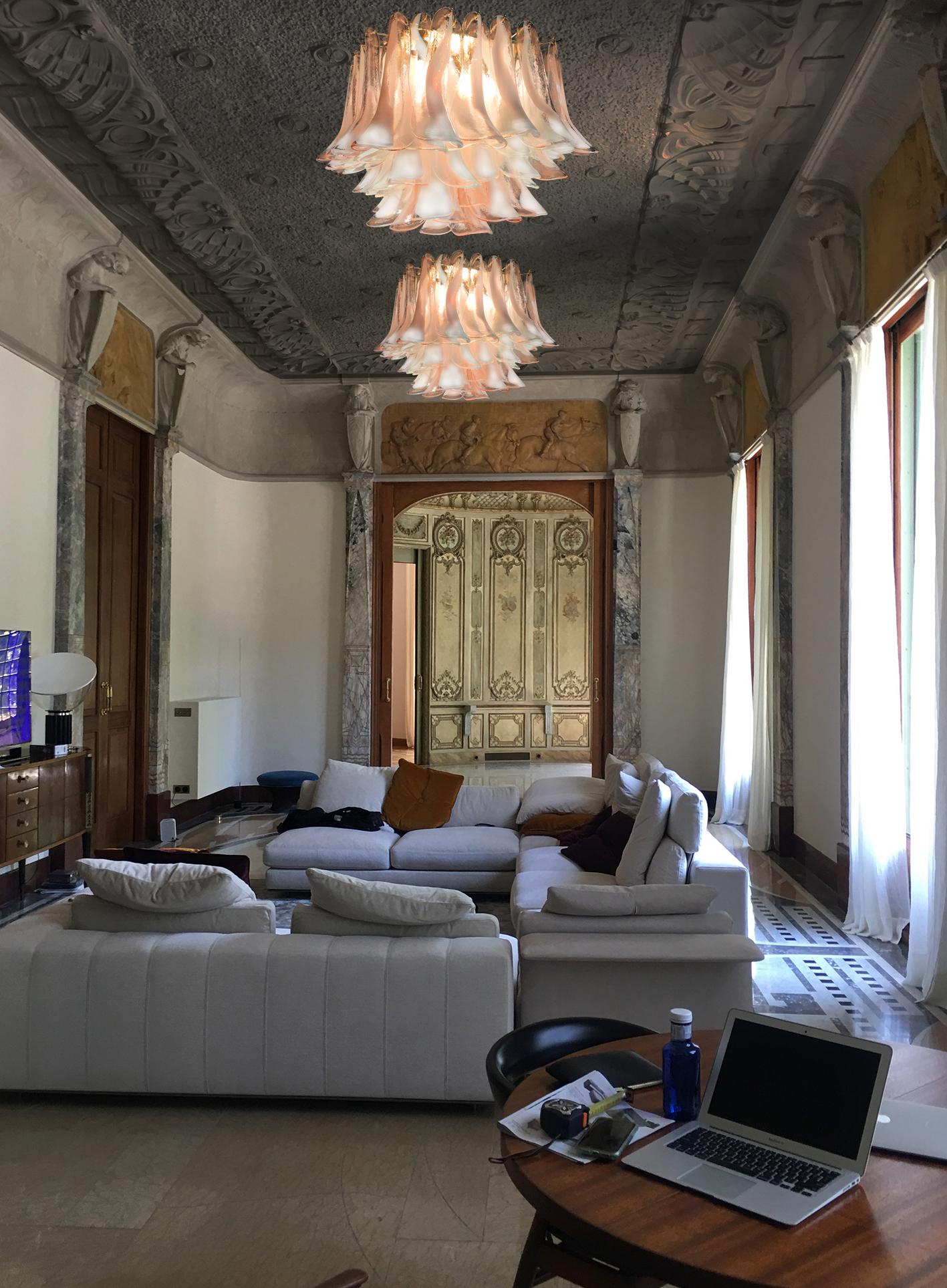 20th Century Pair of Italian Petals Chandeliers Ceiling Light, Murano