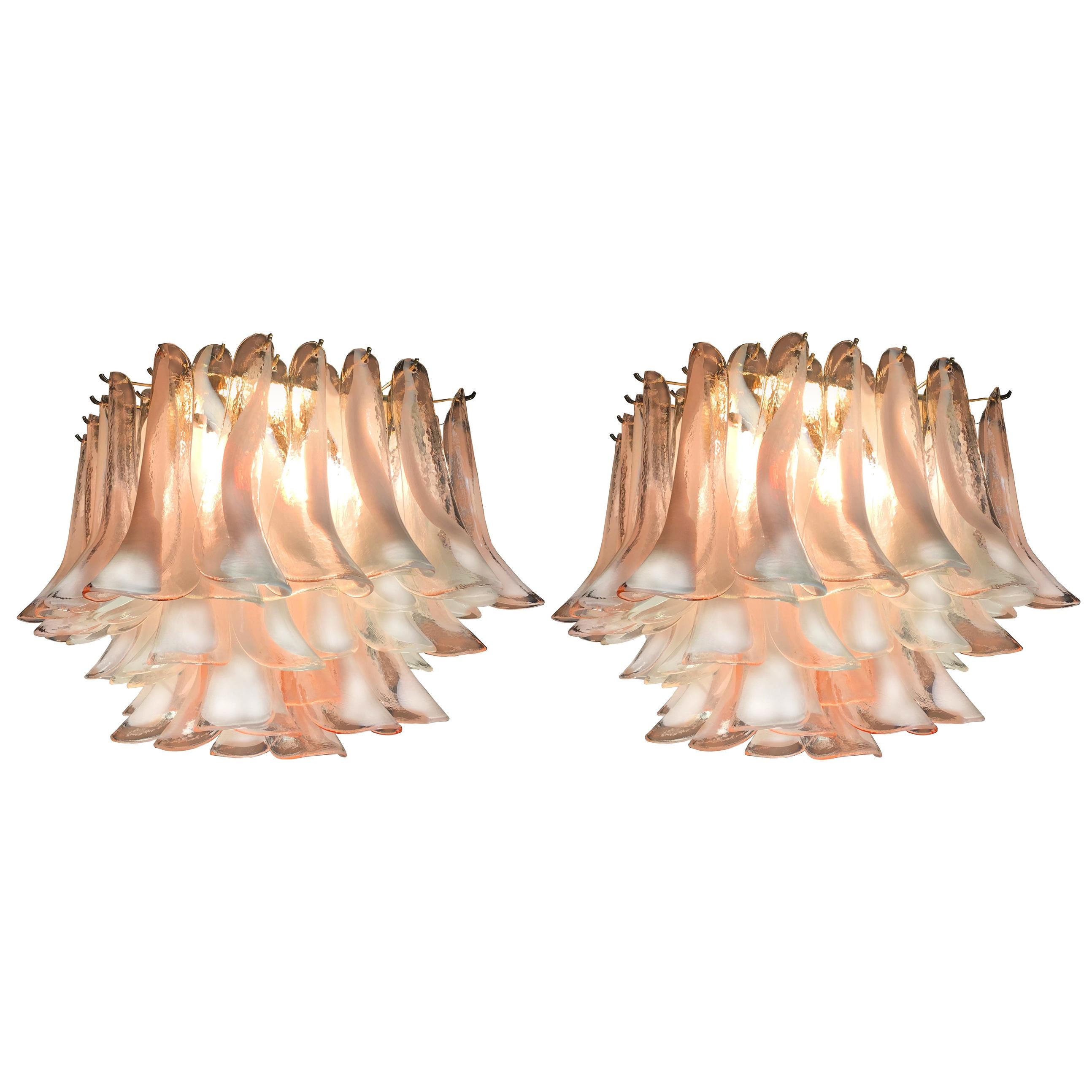 Pair of Italian Petals Chandeliers Ceiling Light, Murano