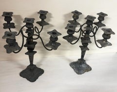 Pair Italian Pewter Candlesticks with 5 Seats, Original Very Elegant and Heavy