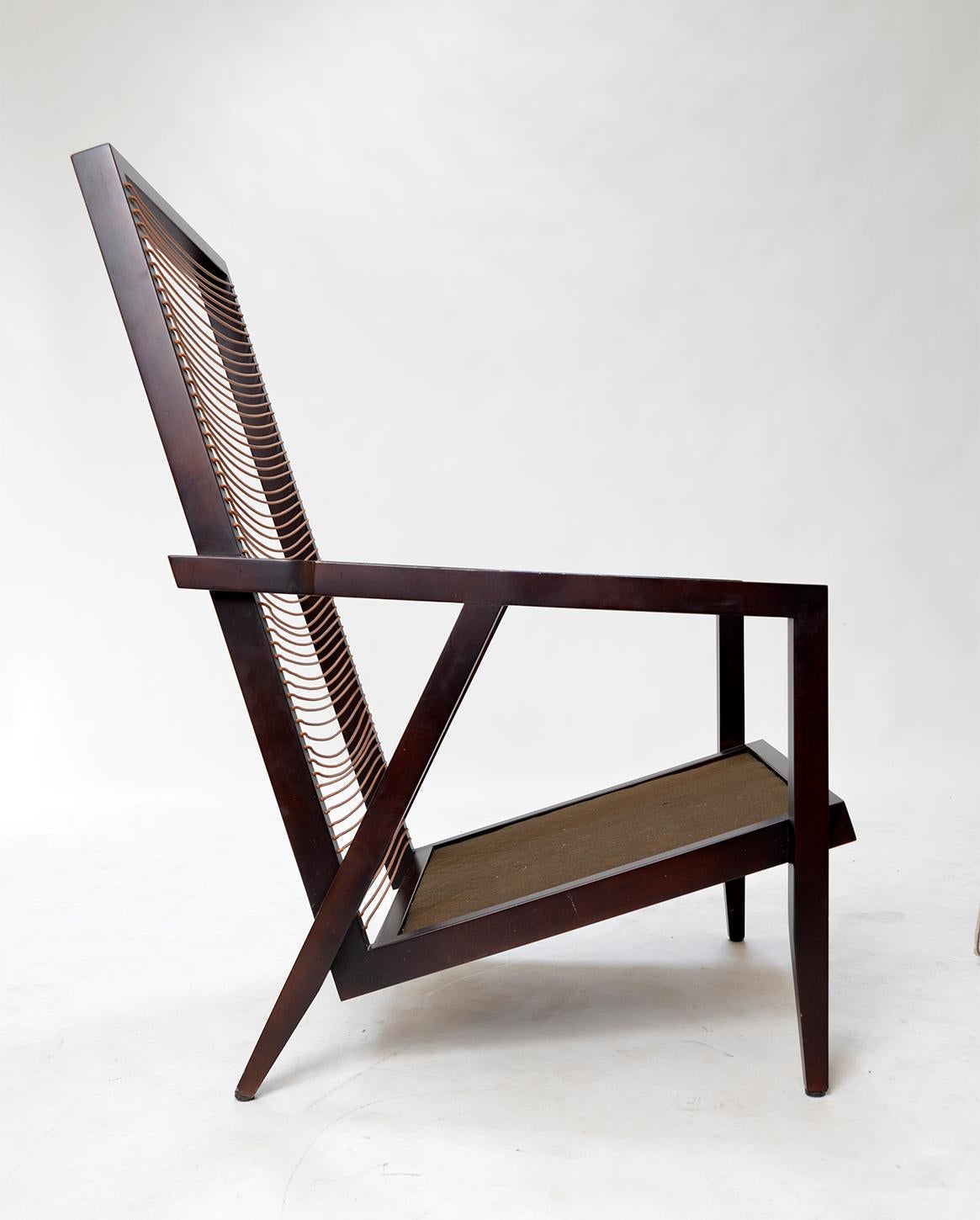 Pair Italian Pierantonio Bonacina ‘Astoria HB’ Wood Leather Lounge Chairs 1990s 2