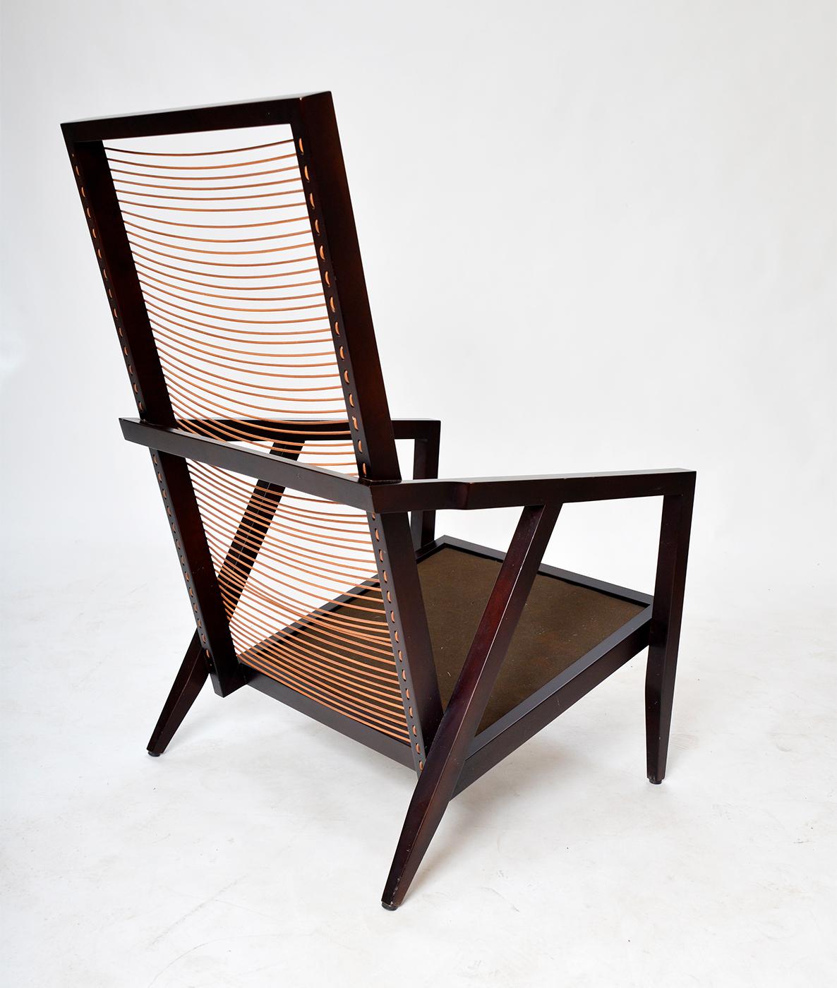 Pair Italian Pierantonio Bonacina ‘Astoria HB’ Wood Leather Lounge Chairs 1990s 3