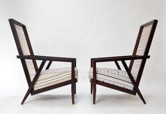Pair Italian Pierantonio Bonacina ‘Astoria HB’ Wood Leather Lounge Chairs 1990s