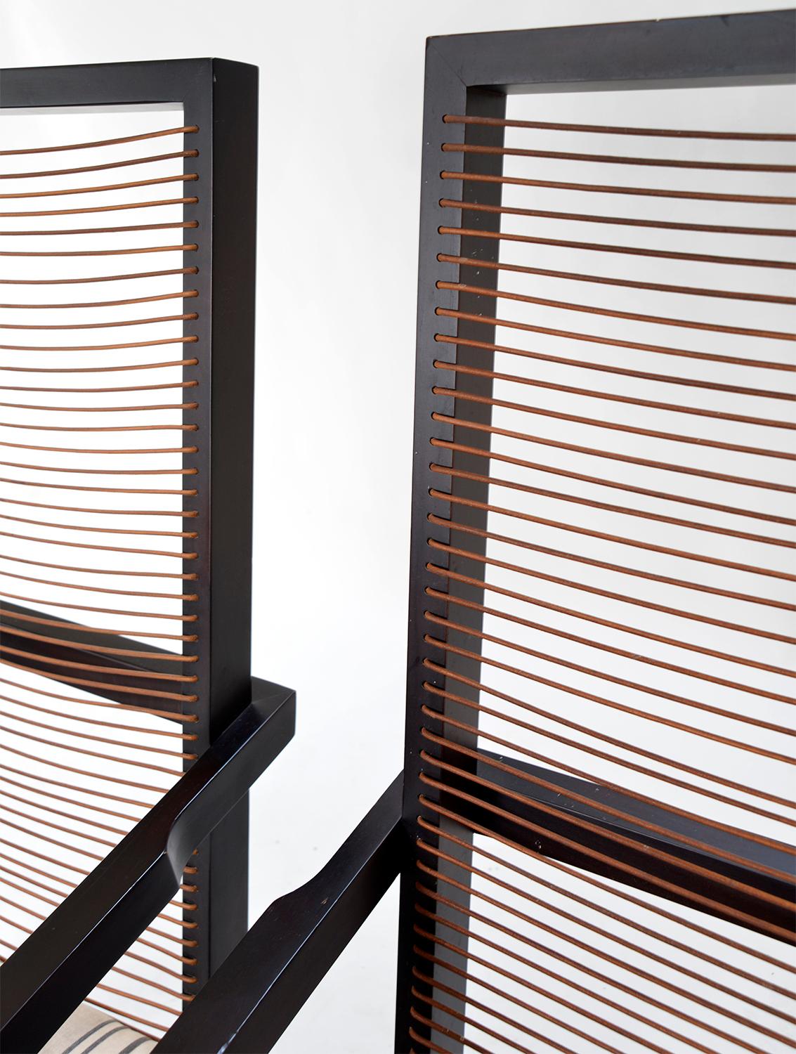 20th Century Pair Italian Pierantonio Bonacina ‘Astoria HB’ Wood Leather Lounge Chairs 1990s