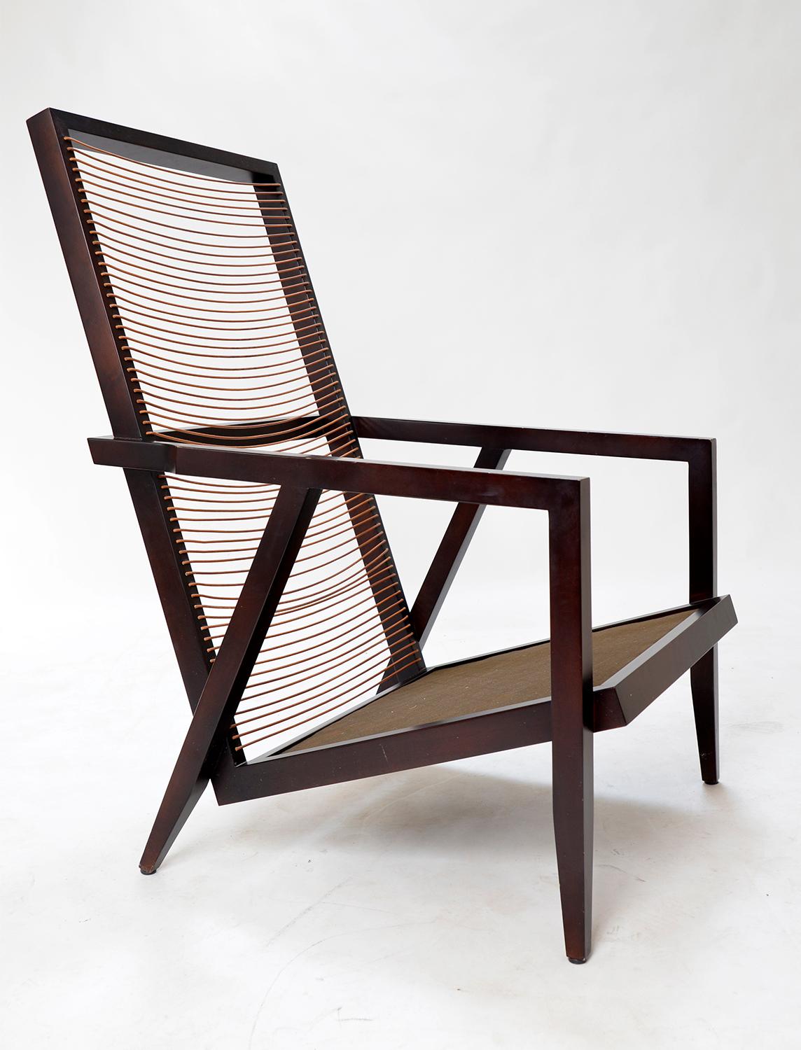 Pair Italian Pierantonio Bonacina ‘Astoria HB’ Wood Leather Lounge Chairs 1990s 2