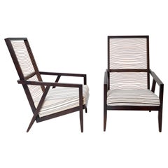 Pair Italian Pierantonio Bonacina ‘Astoria HB’ Wood Leather Lounge Chairs 1990s