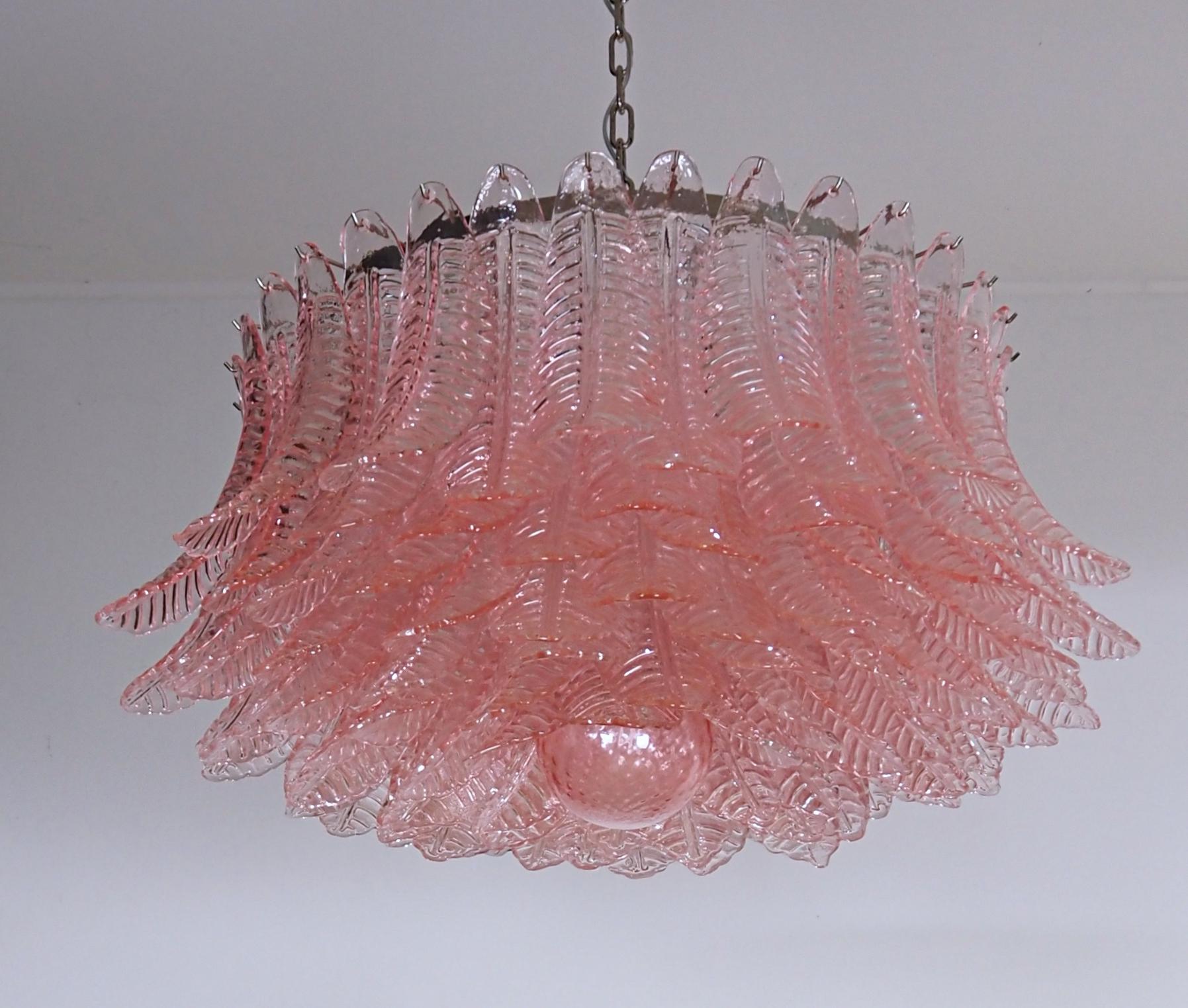 Pair Italian Pink Glass Ceiling Light Chandeliers, Murano, 1990 For Sale 5