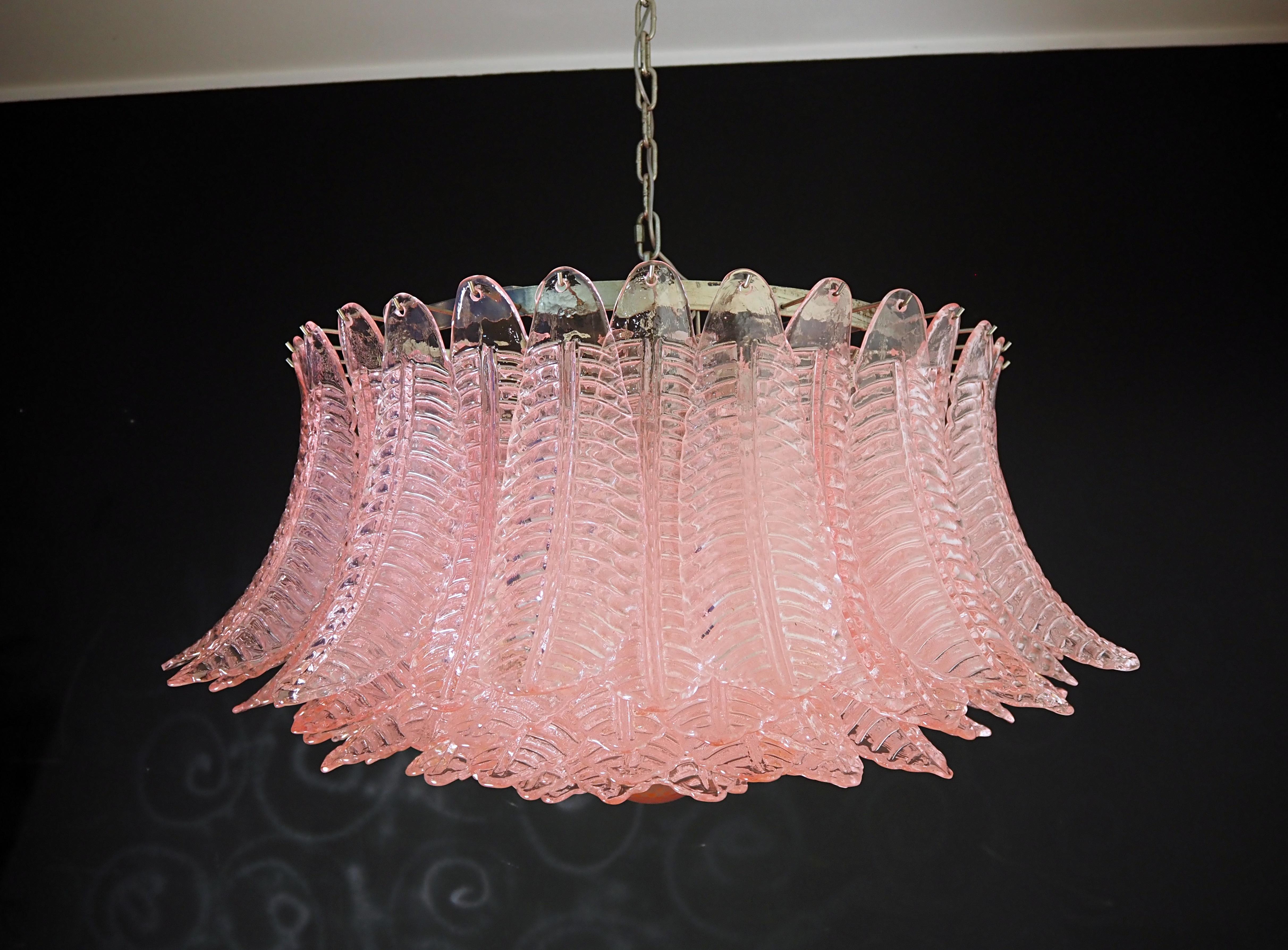 Pair Italian Pink Glass Ceiling Light Chandeliers, Murano, 1990 For Sale 6