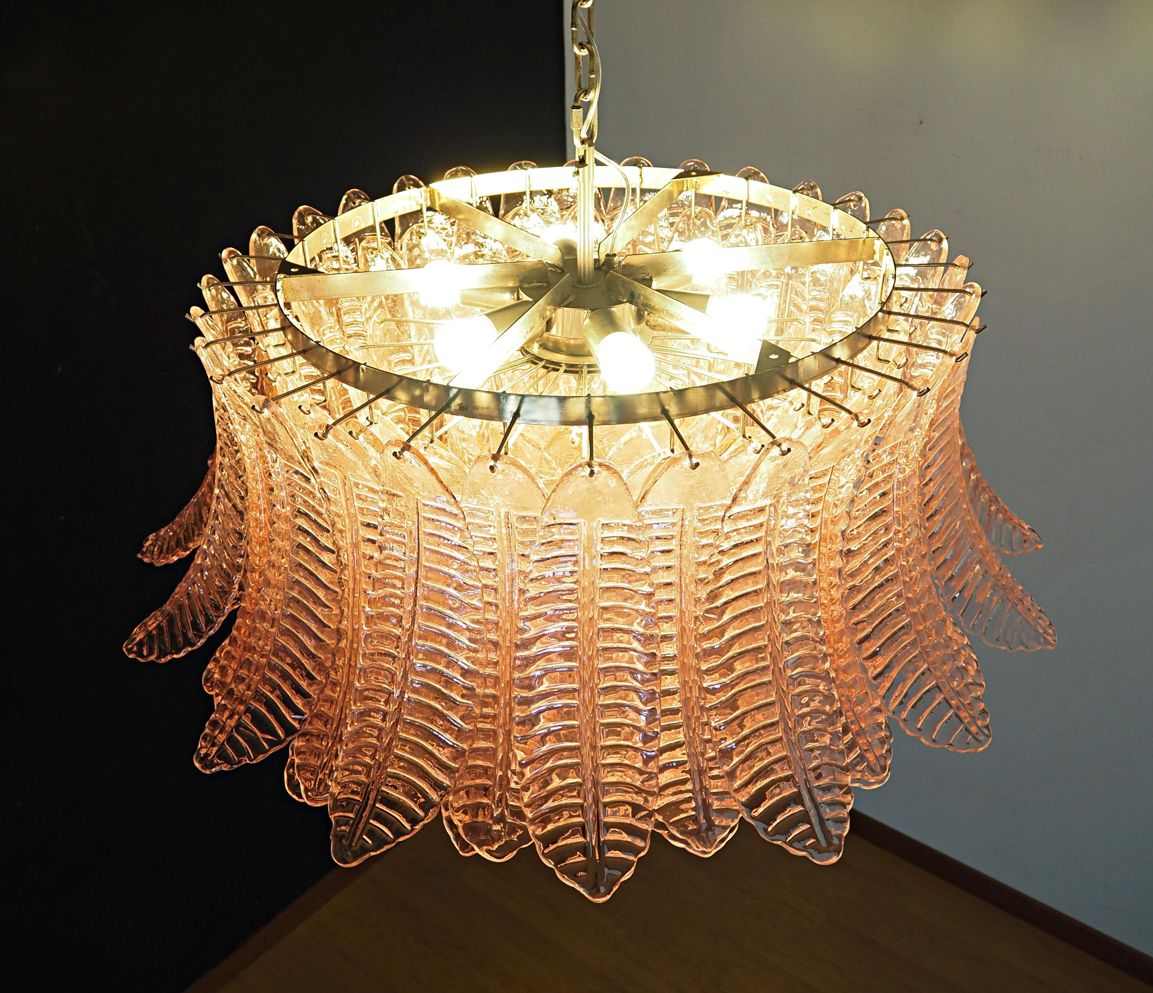 Pair Italian Pink Glass Ceiling Light Chandeliers, Murano, 1990 For Sale 7