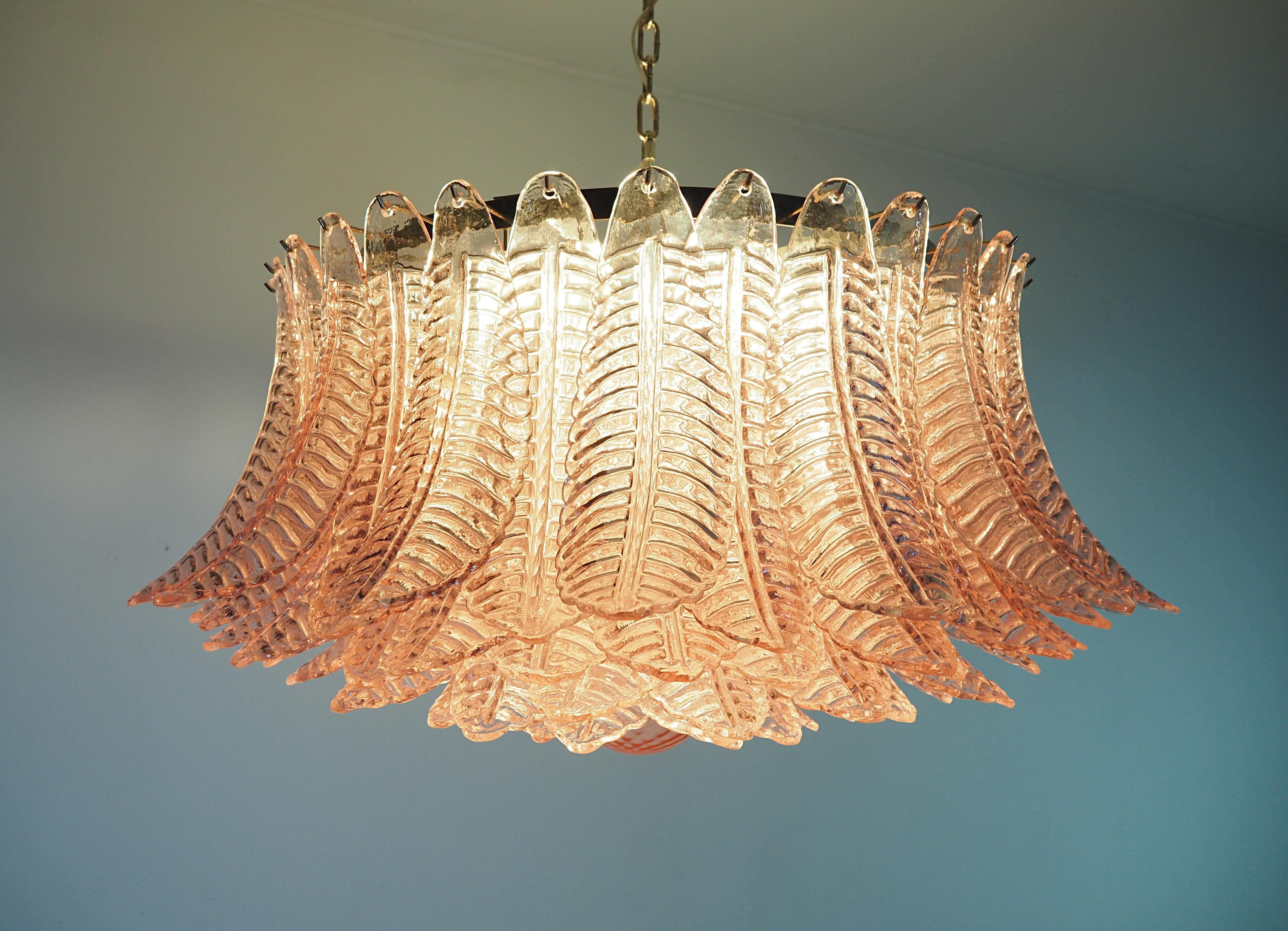 Pair Italian Pink Glass Ceiling Light Chandeliers, Murano, 1990 For Sale 8