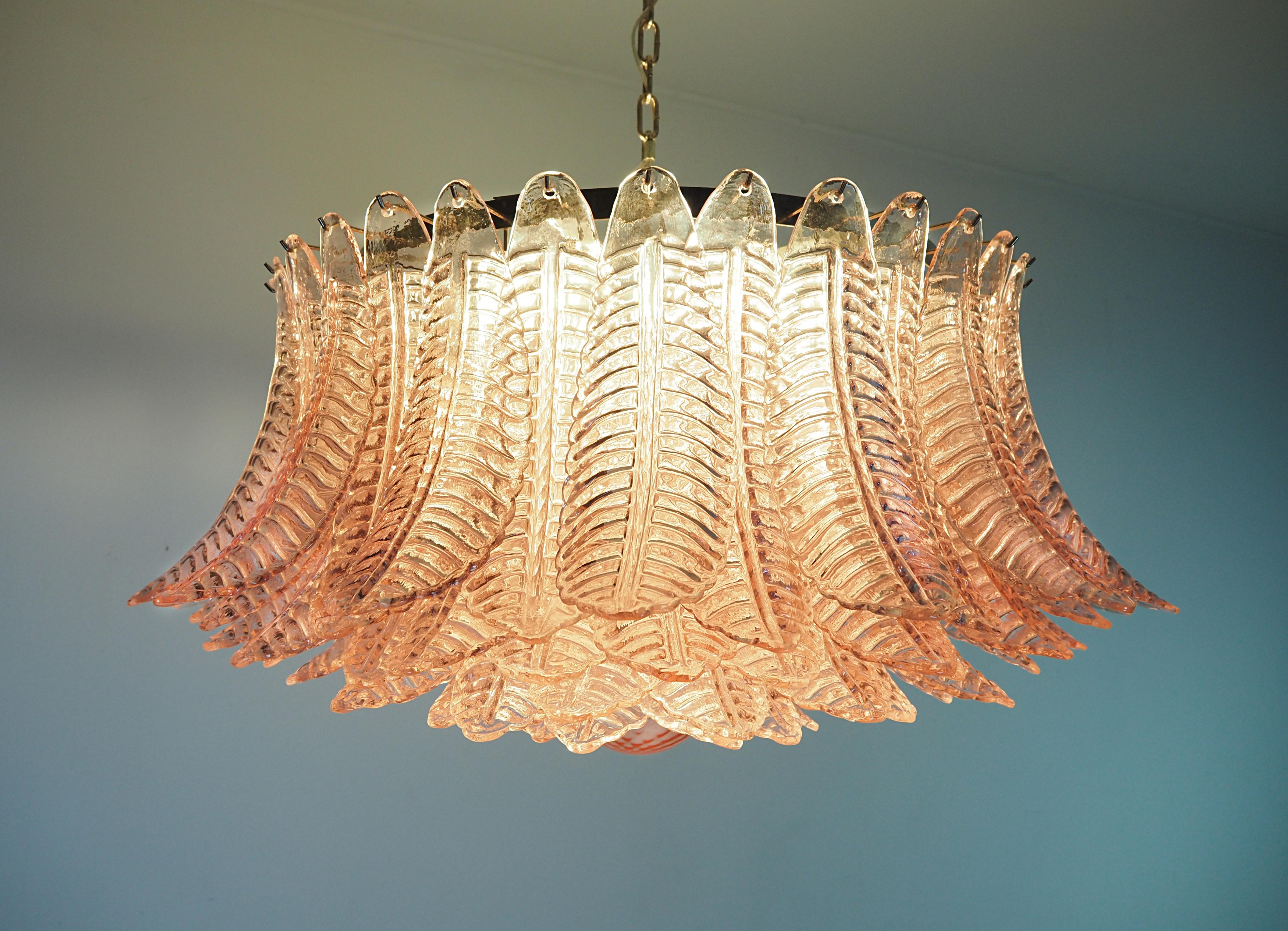 Pair Italian Pink Glass Ceiling Light Chandeliers, Murano, 1990 For Sale 9