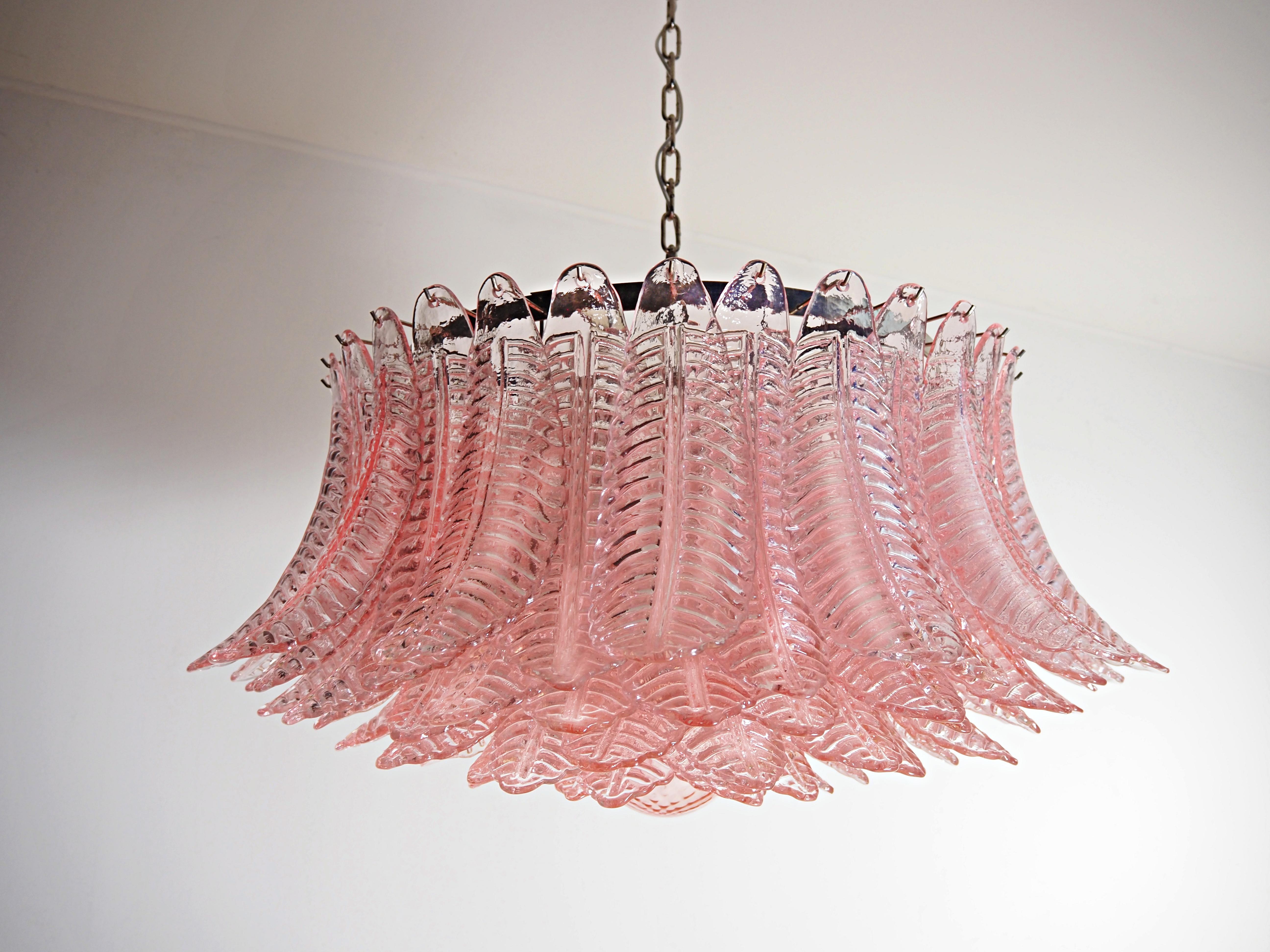 Pair Italian Pink Glass Ceiling Light Chandeliers, Murano, 1990 For Sale 10