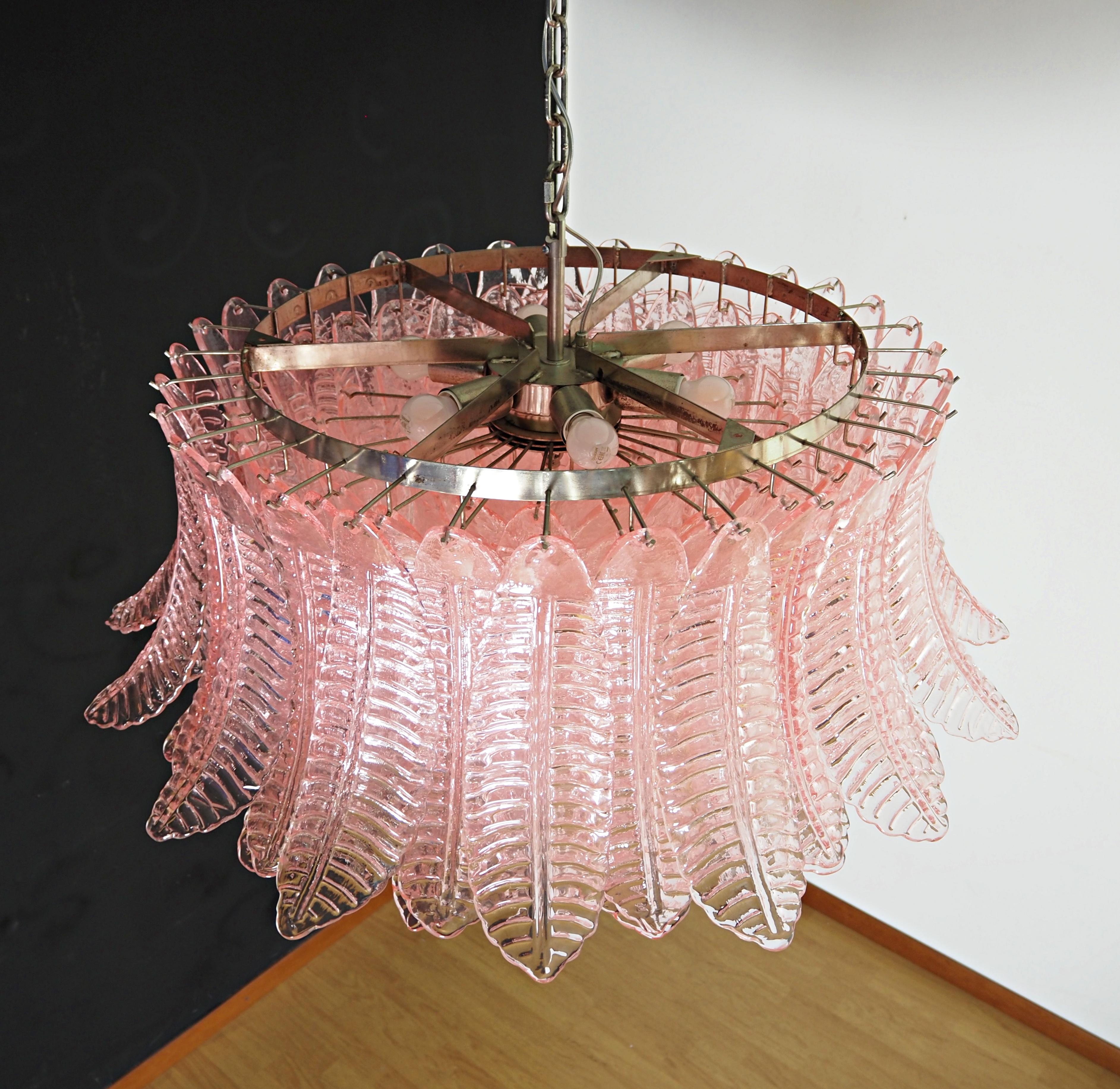 Pair Italian Pink Glass Ceiling Light Chandeliers, Murano, 1990 For Sale 11
