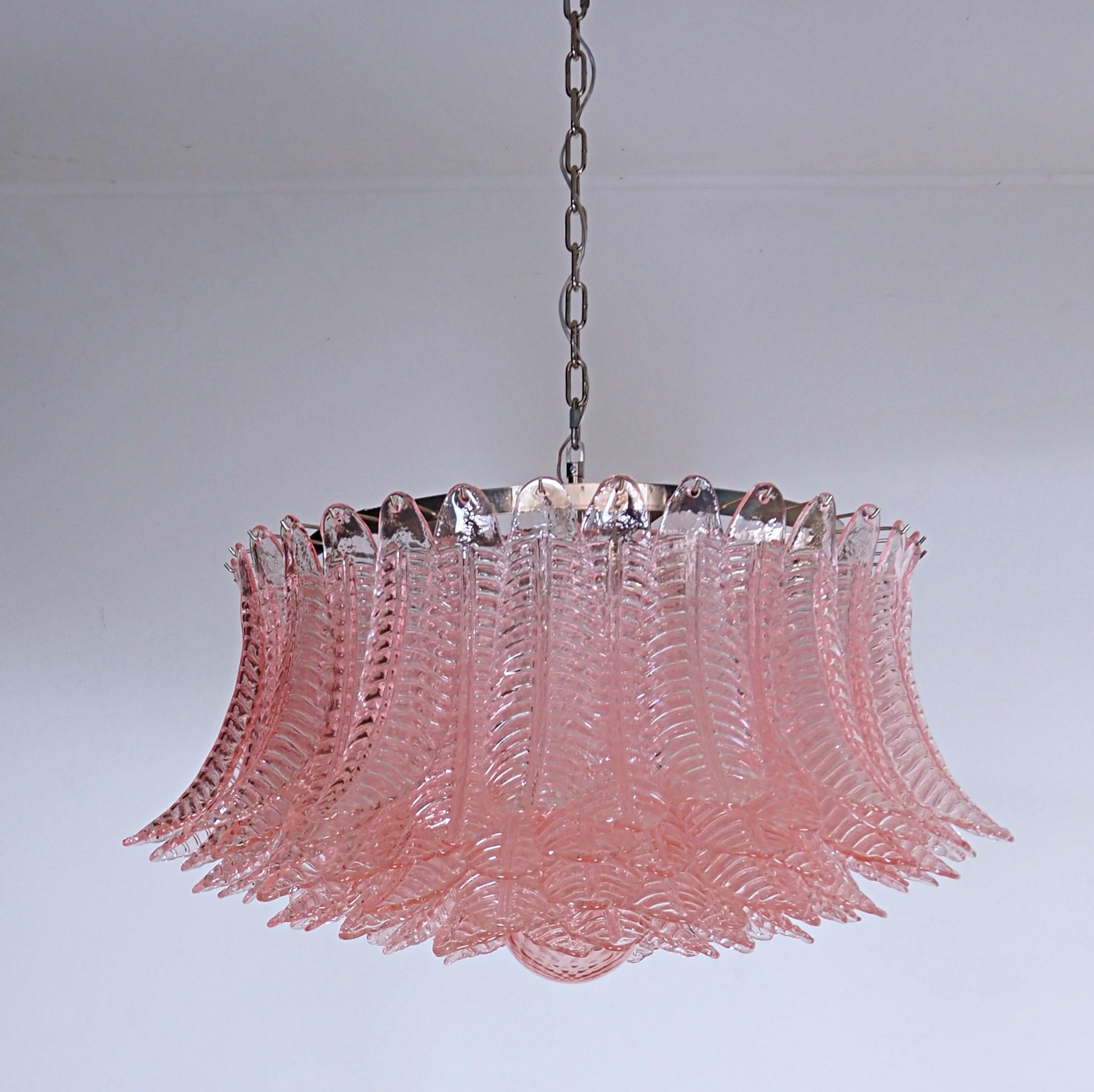 Pair Italian Pink Glass Ceiling Light Chandeliers, Murano, 1990 For Sale 13