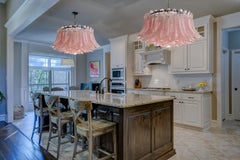 Pair Italian Pink Glass Ceiling Light Chandeliers, Murano, 1990