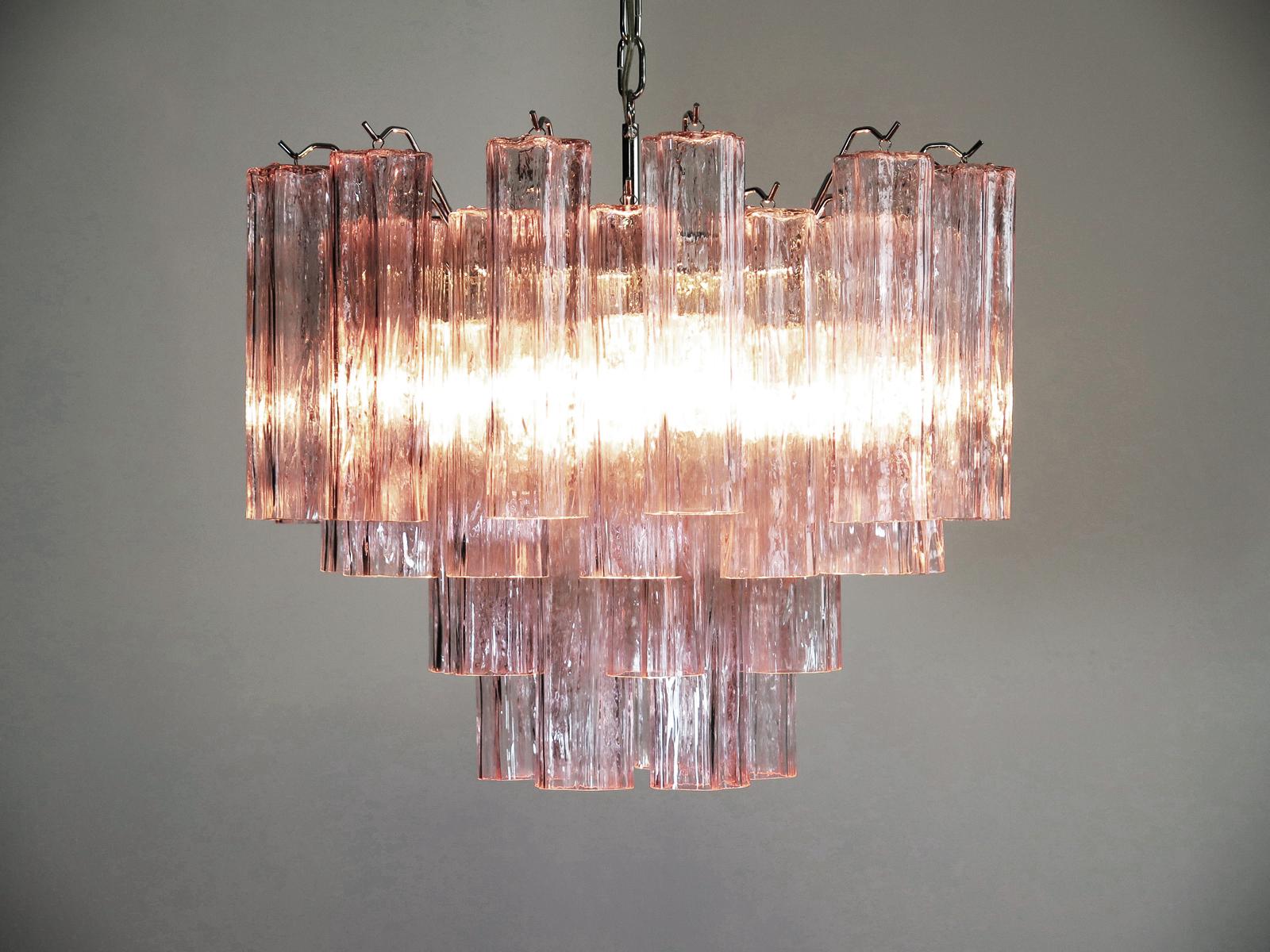 20th Century Pair of Italian 36 Pink Glass Tube Chandeliers, Murano, 1970s For Sale