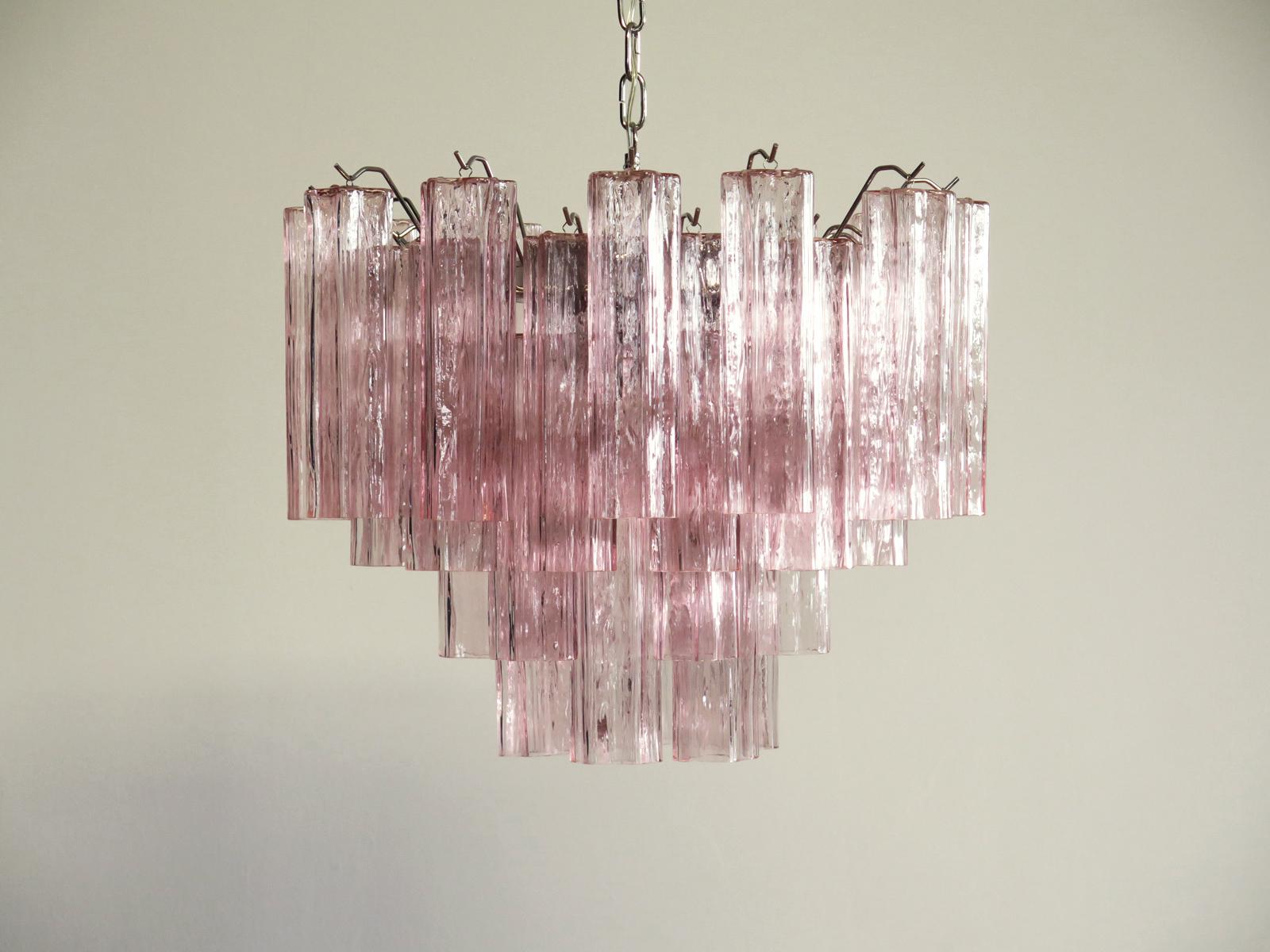 Pair of Italian 36 Pink Glass Tube Chandeliers, Murano, 1970s For Sale 5