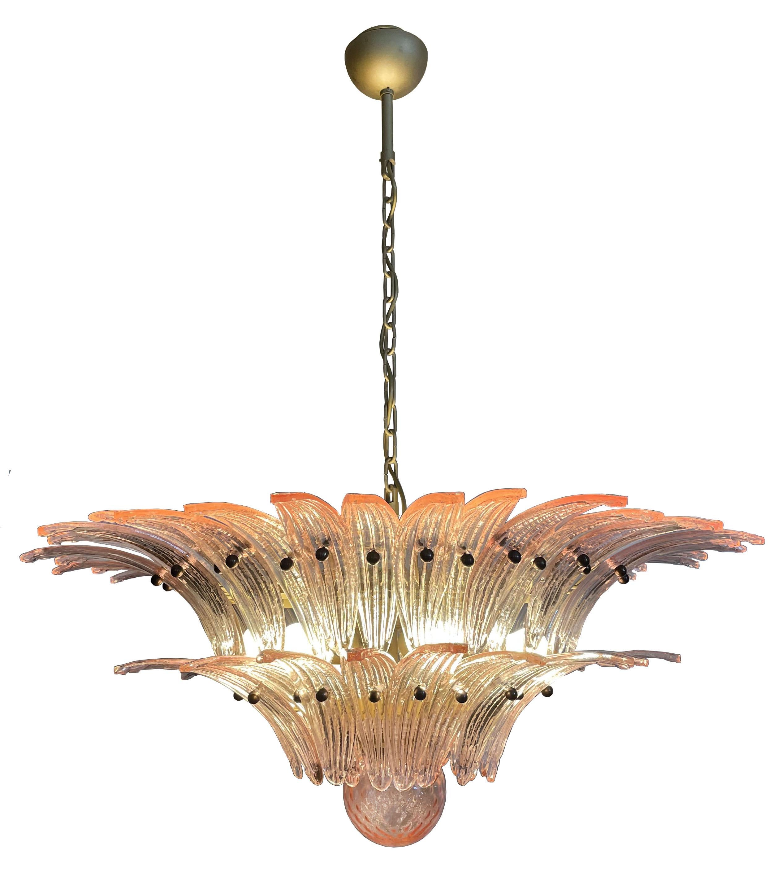Pair Italian Pink Leaves Chandeliers, Murano In Good Condition For Sale In Budapest, HU