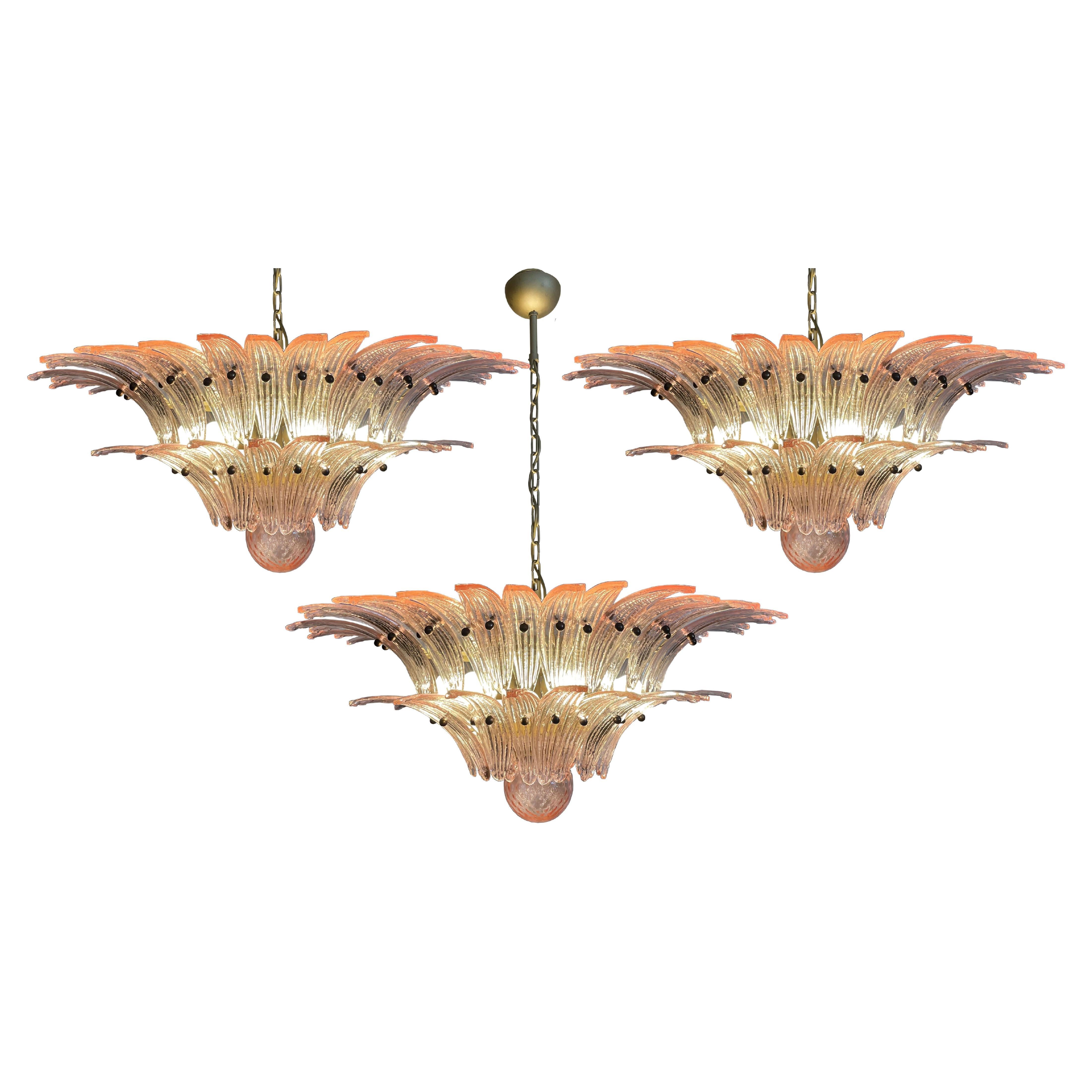 Pair Italian Pink Leaves Chandeliers, Murano For Sale 2