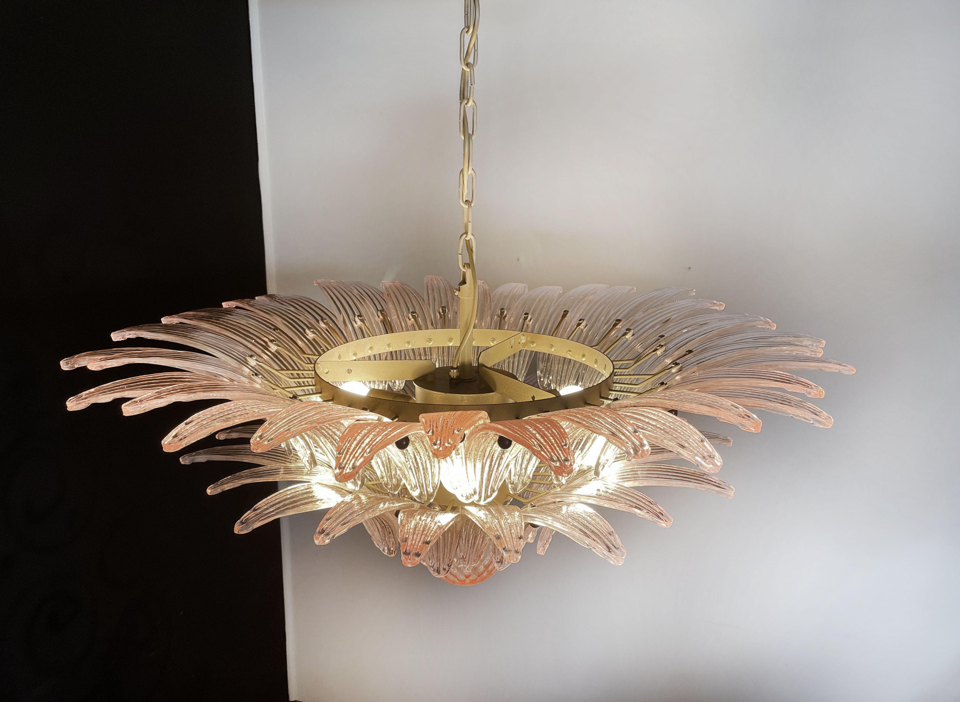 Pair Italian Pink Leaves Chandeliers, Murano For Sale 3