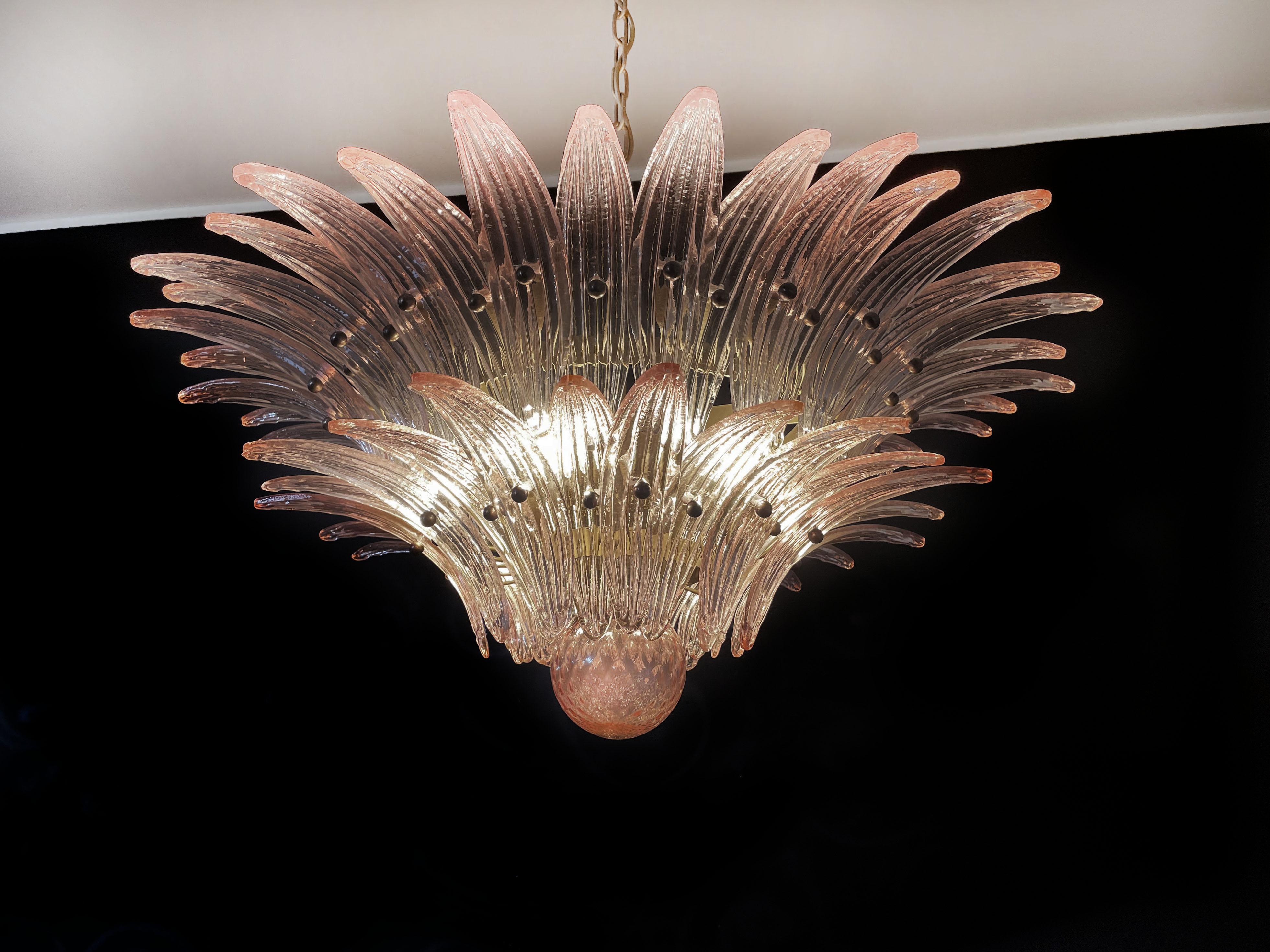 Pair Italian Pink Leaves Chandeliers, Murano For Sale 4
