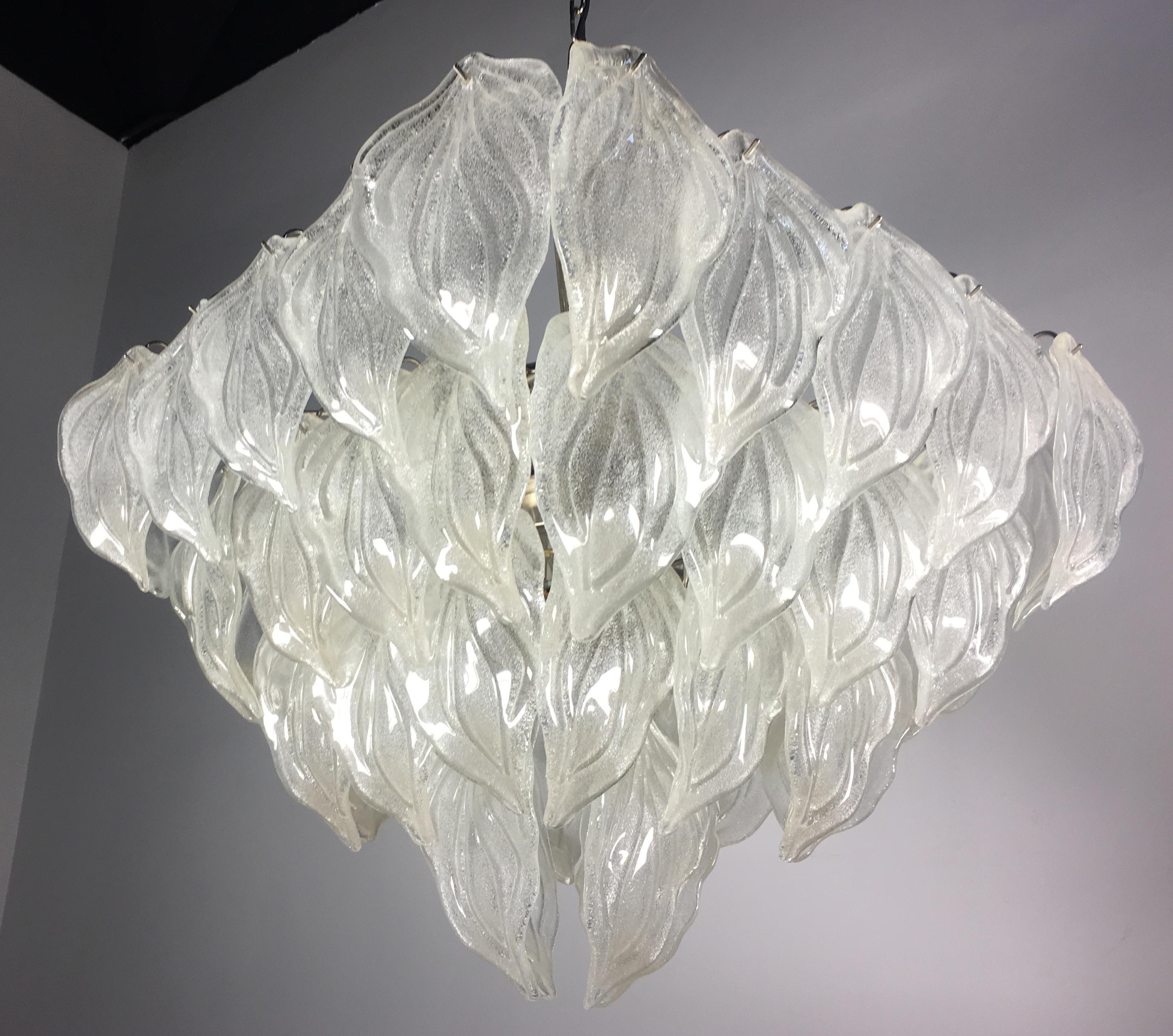 Pair Italian Polar Chandeliers, Murano, 1990s In Excellent Condition In Budapest, HU