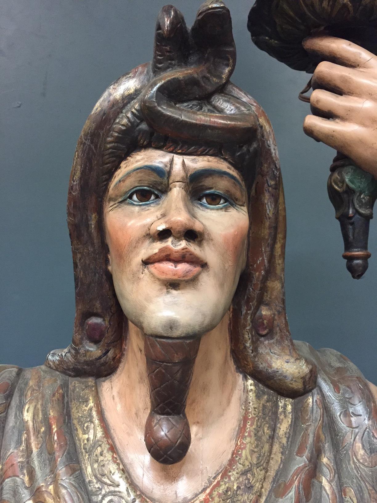 20th Century Pair of Italian Polychromed and Painted Egyptian style figural torcheres