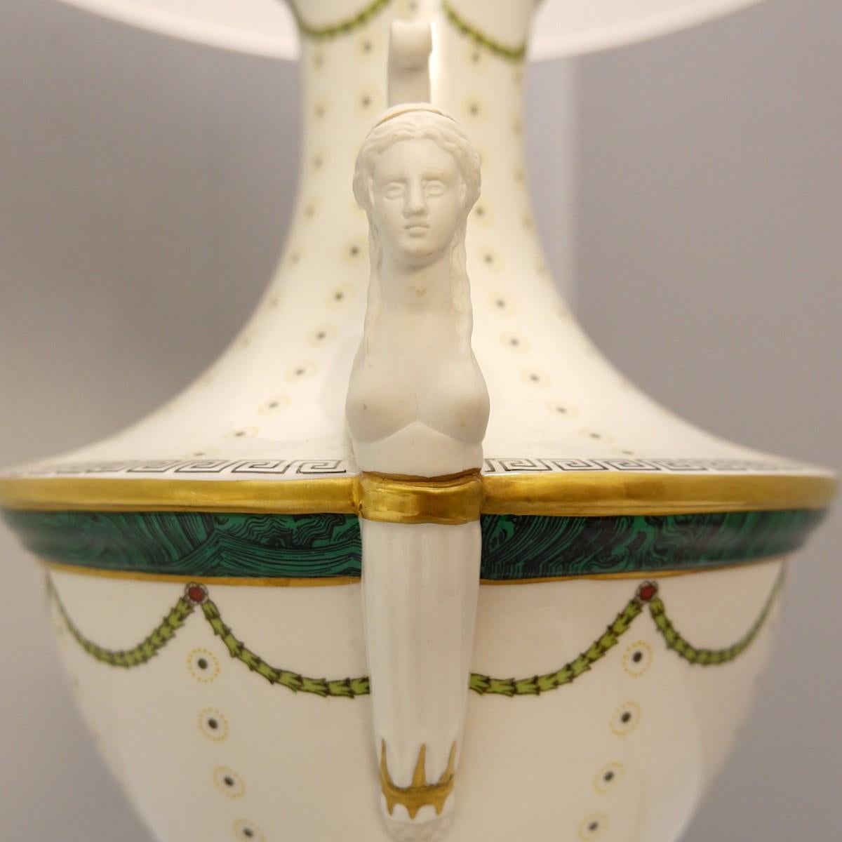 Pair of Italian Porcelain Table Lamps by Giulia Mangani of Neoclassical Urn Form In Good Condition In Brussels, BE