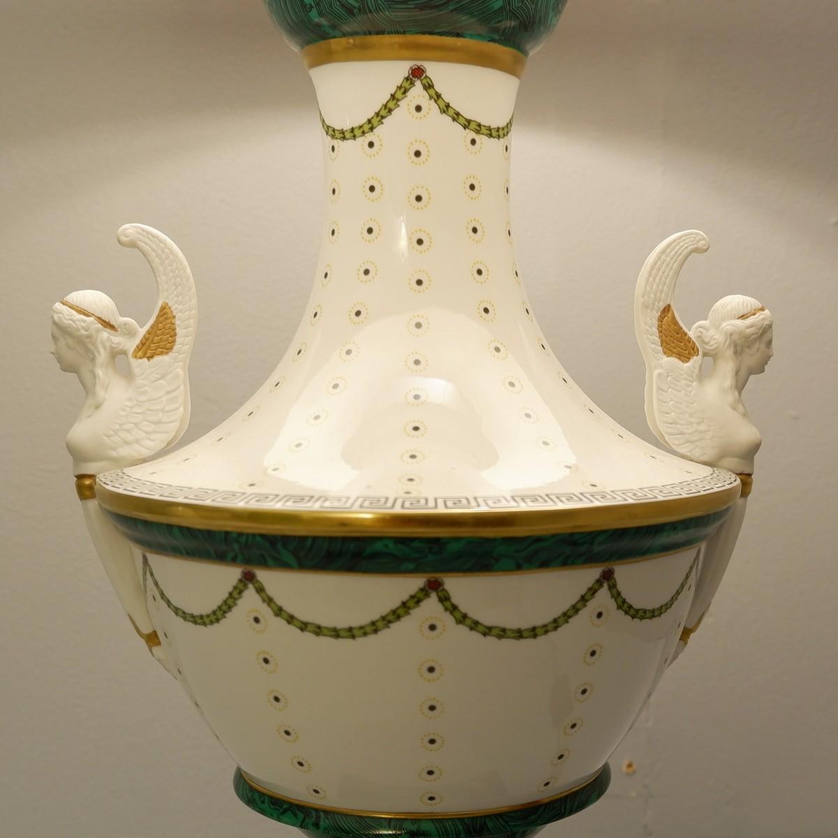 Ceramic Pair of Italian Porcelain Table Lamps by Giulia Mangani of Neoclassical Urn Form