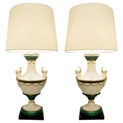 Pair of Italian Porcelain Table Lamps by Giulia Mangani of Neoclassical Urn Form