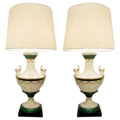 Pair of Italian Porcelain Table Lamps by Giulia Mangani of Neoclassical Urn Form