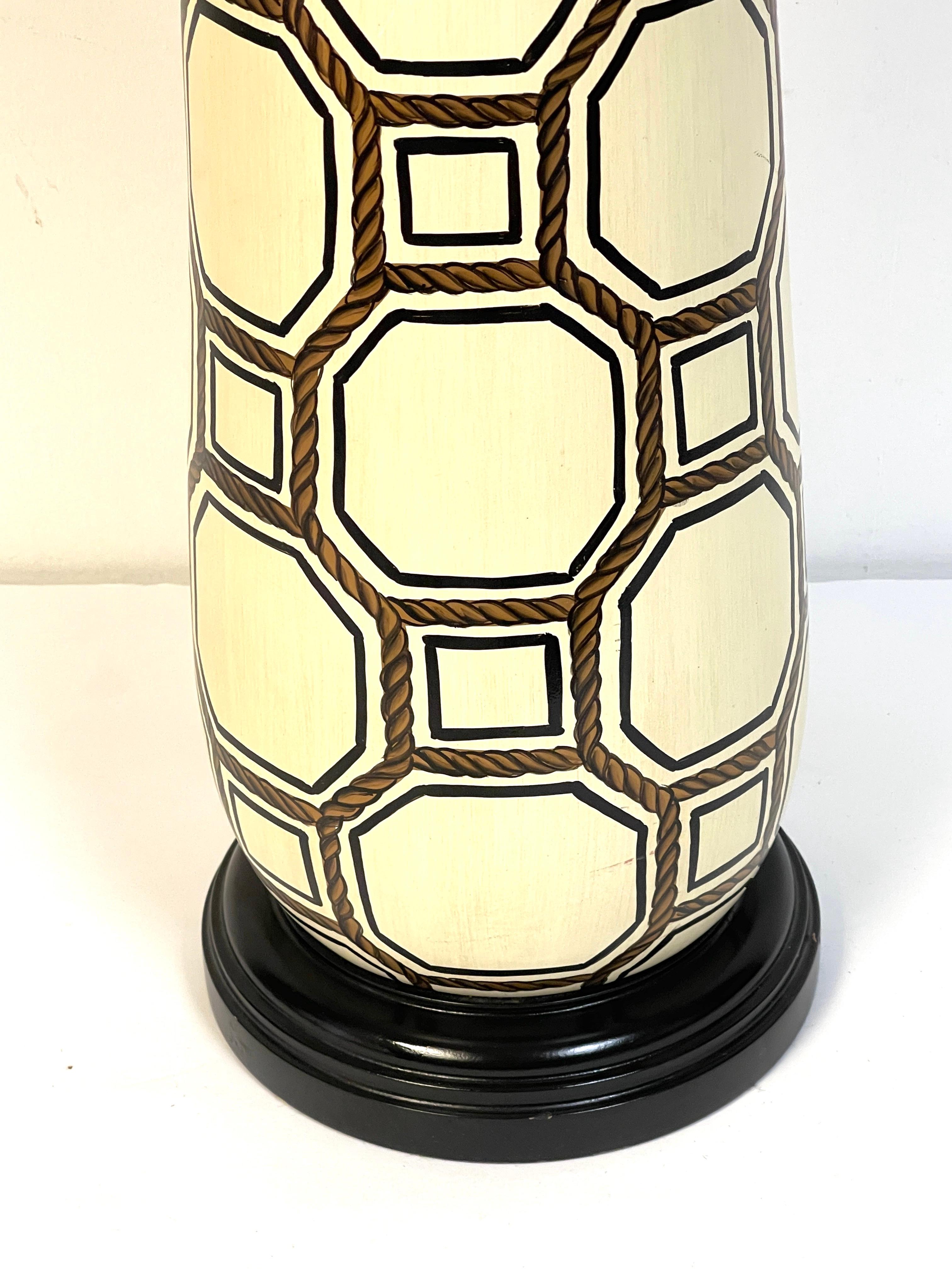 Pair Italian Pottery Geometric Rope Vignette Lamps, Manner of Gio Ponti   In Good Condition For Sale In West Palm Beach, FL