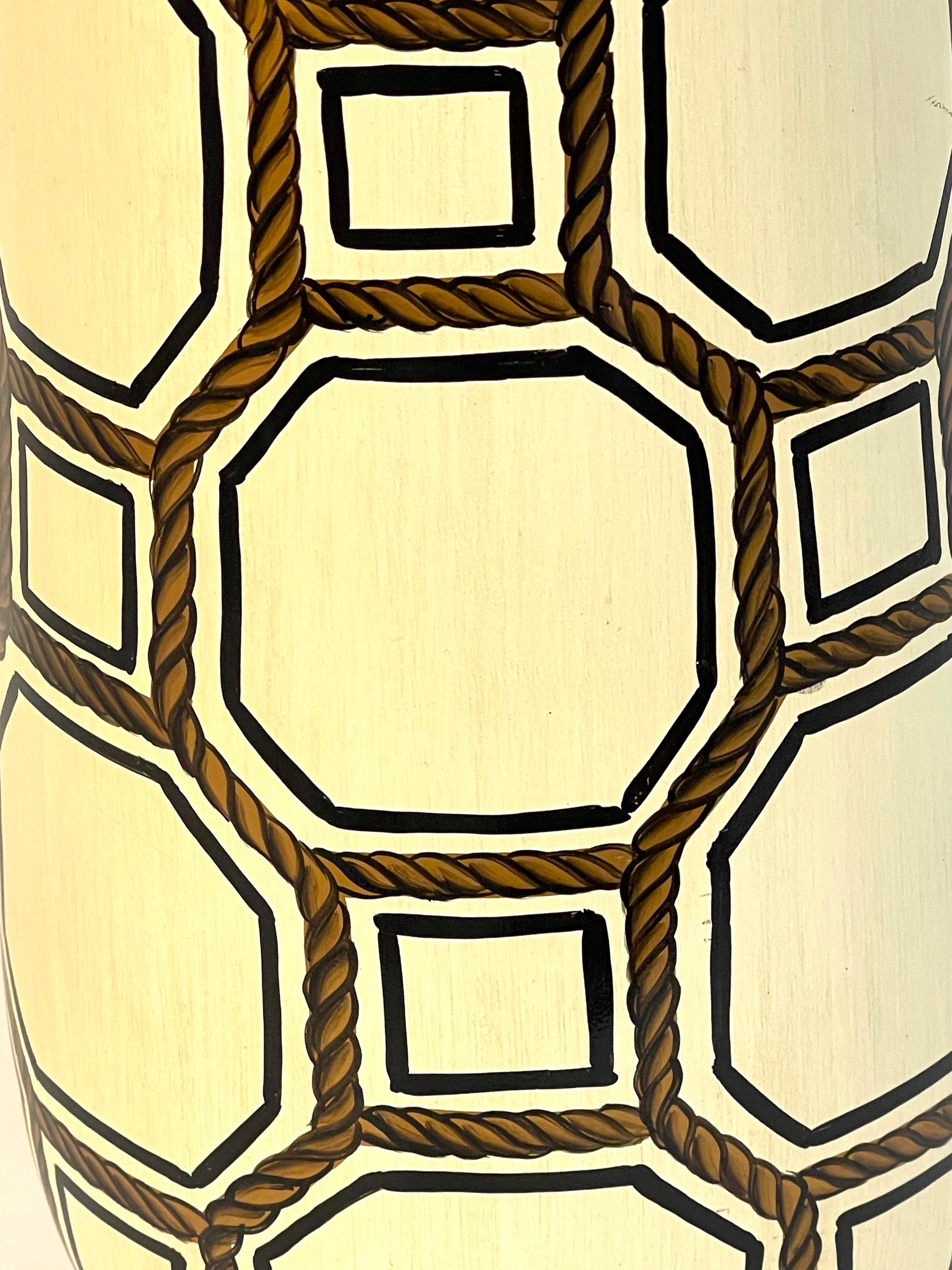 Poteries Paire de lampes- Vignettes géométriques en poterie italienne en corde, à la manière de Gio Ponti   en vente