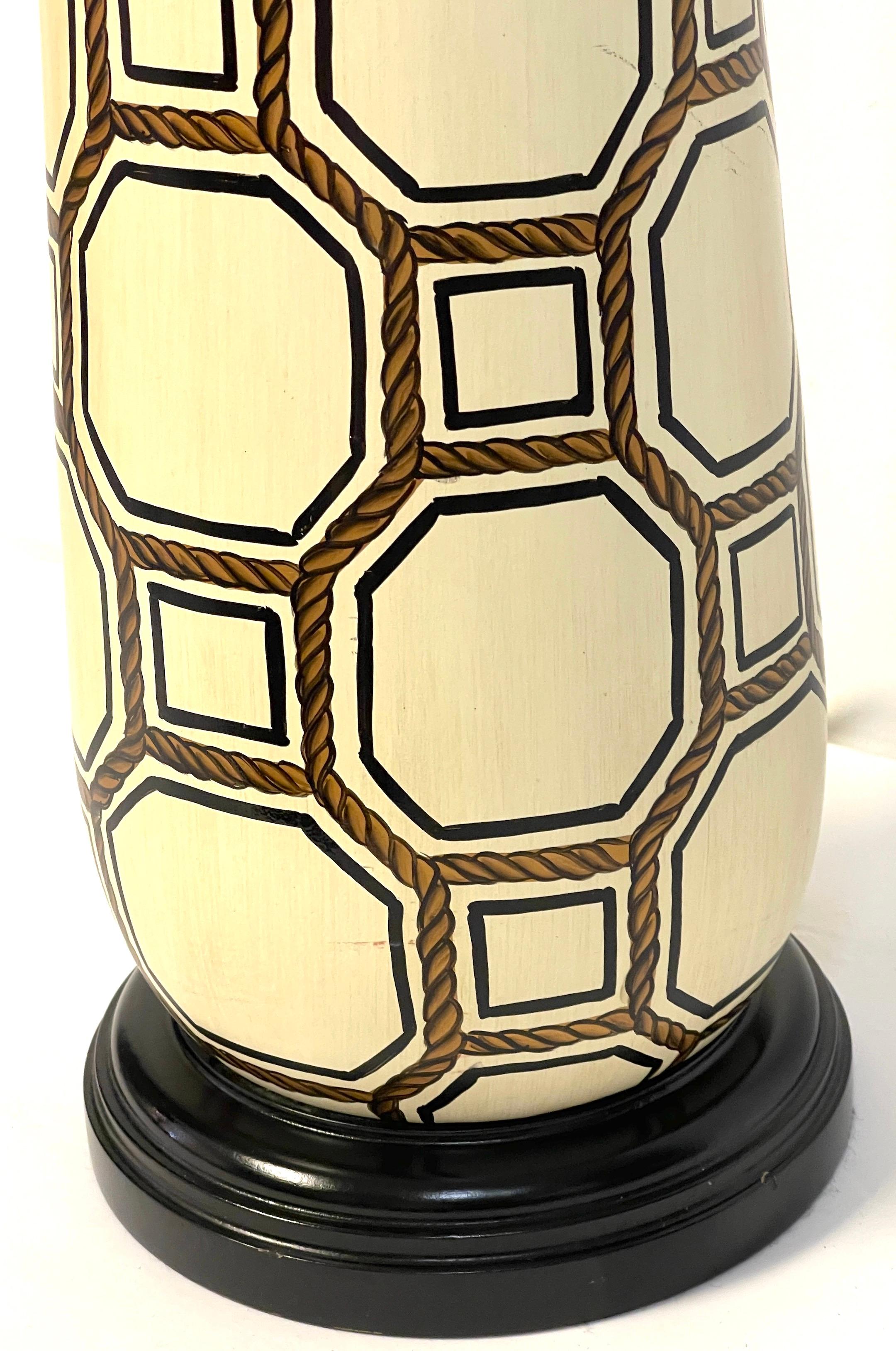 Paire de lampes- Vignettes géométriques en poterie italienne en corde, à la manière de Gio Ponti   en vente 1