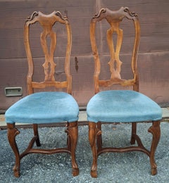 Pair Italian Provincial Style Carved Walnut and Upholstered Side Chairs