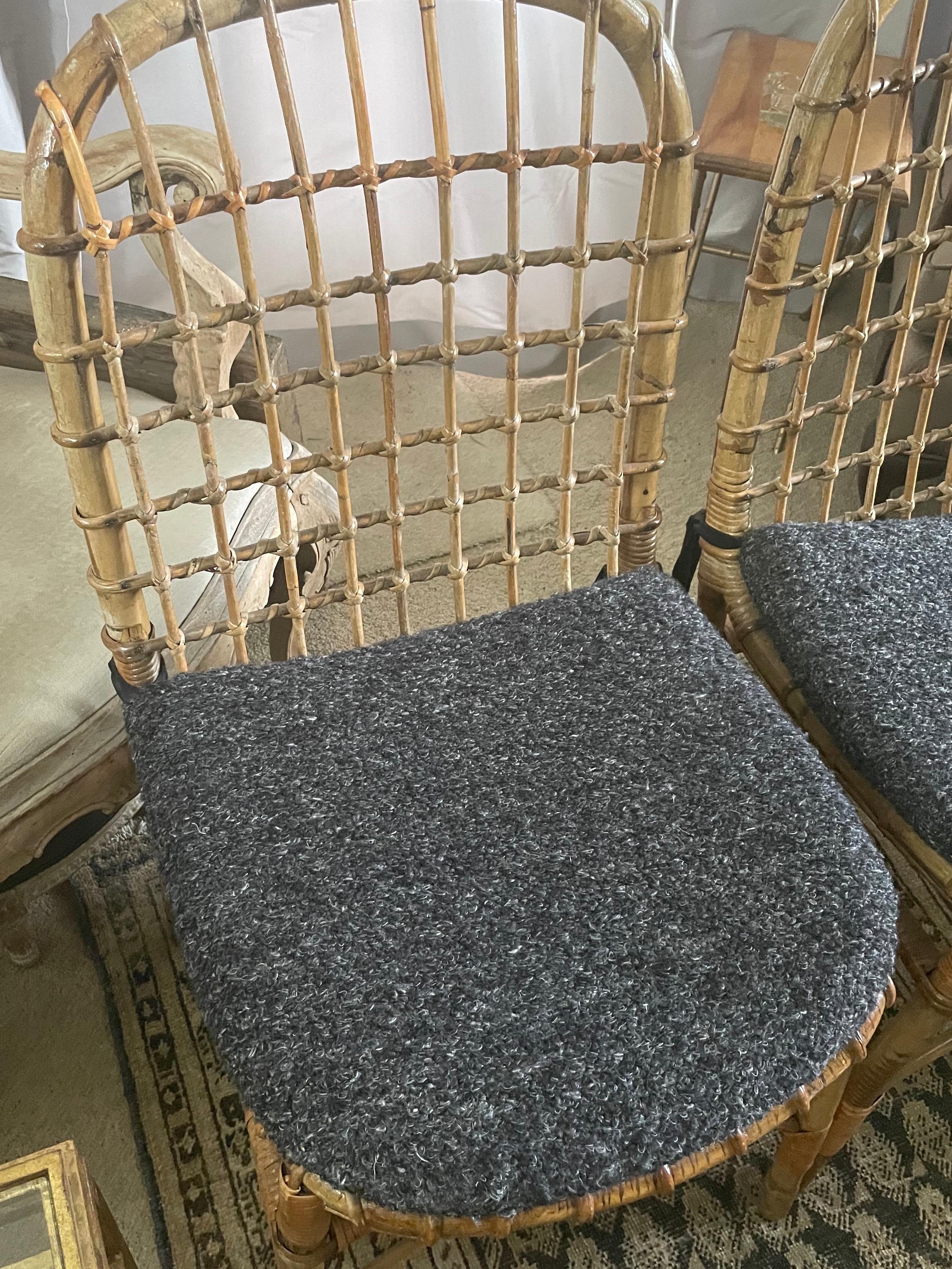 Pair Italian Rattan Side Chairs For Sale 4
