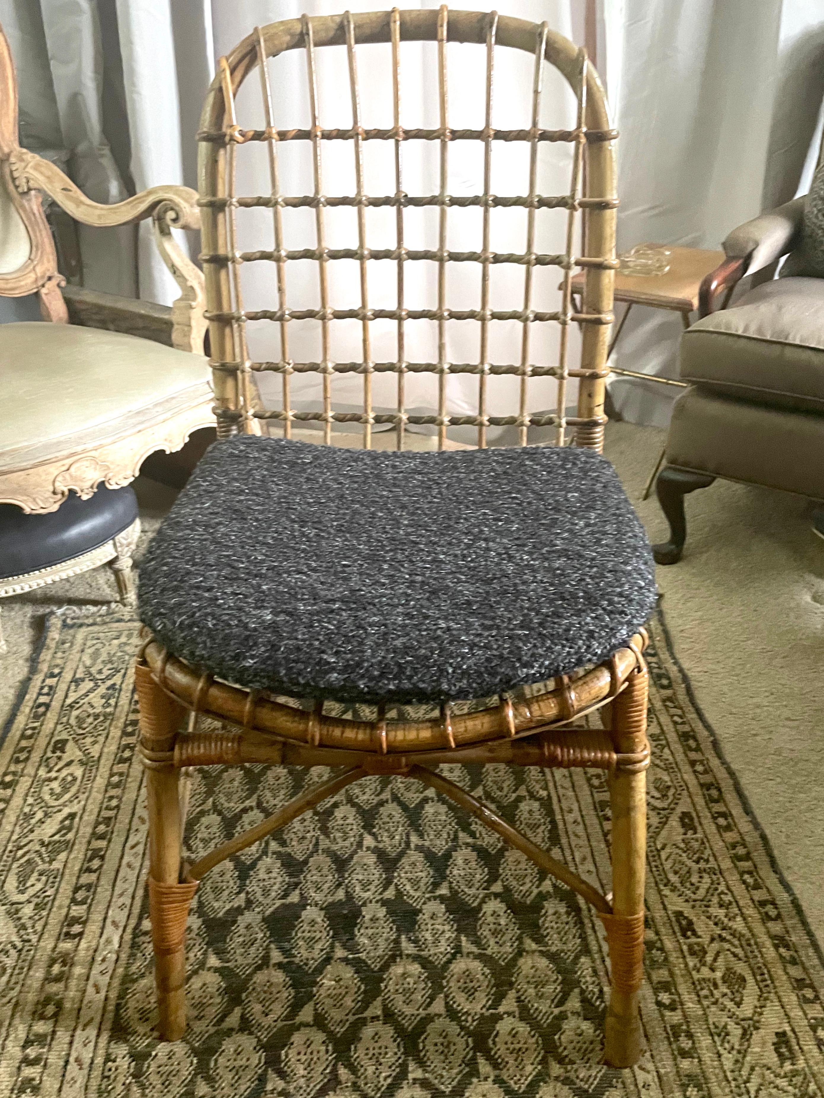 Mid-Century Modern Pair Italian Rattan Side Chairs For Sale