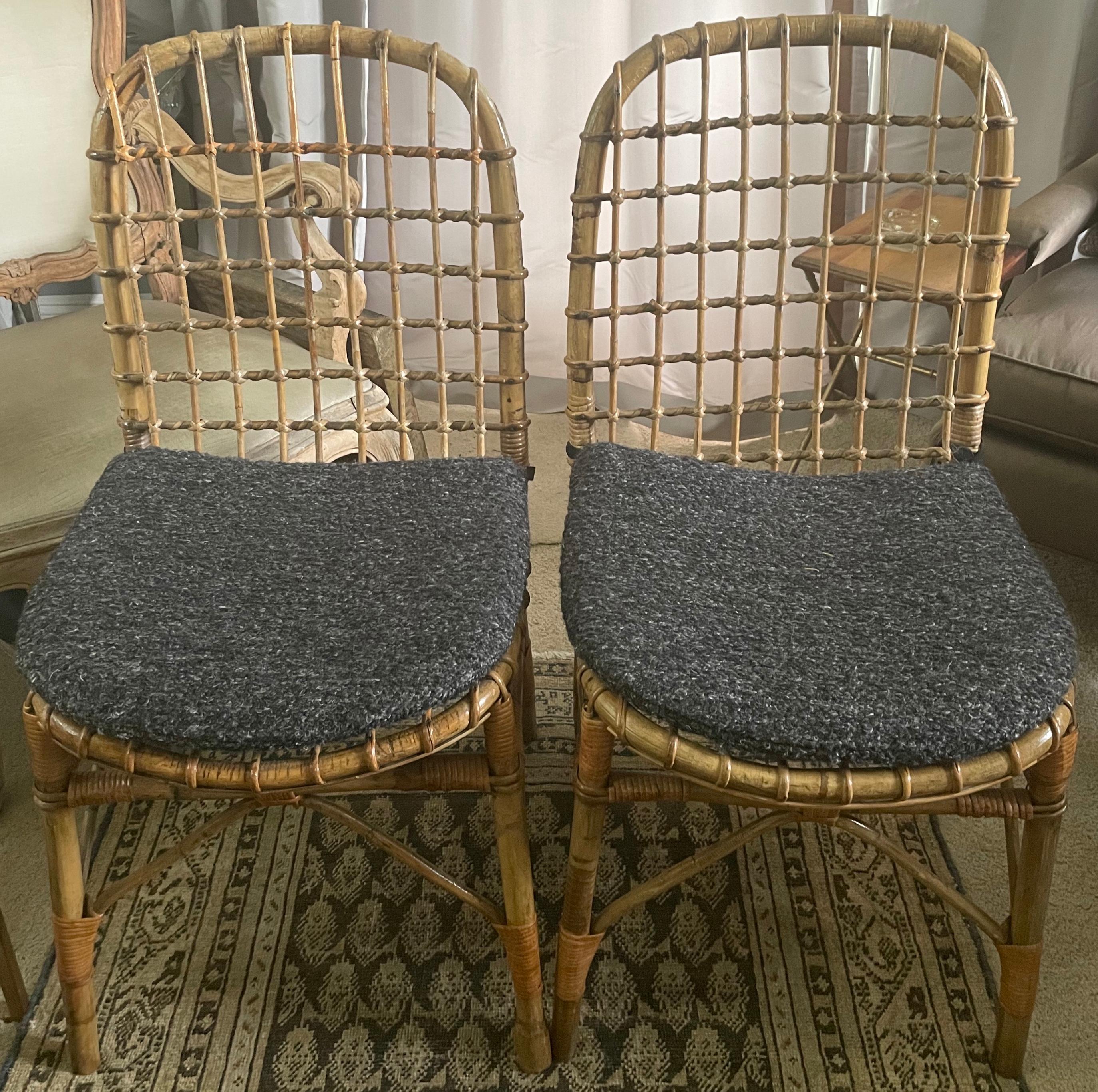 Pair Italian Rattan Side Chairs For Sale 3
