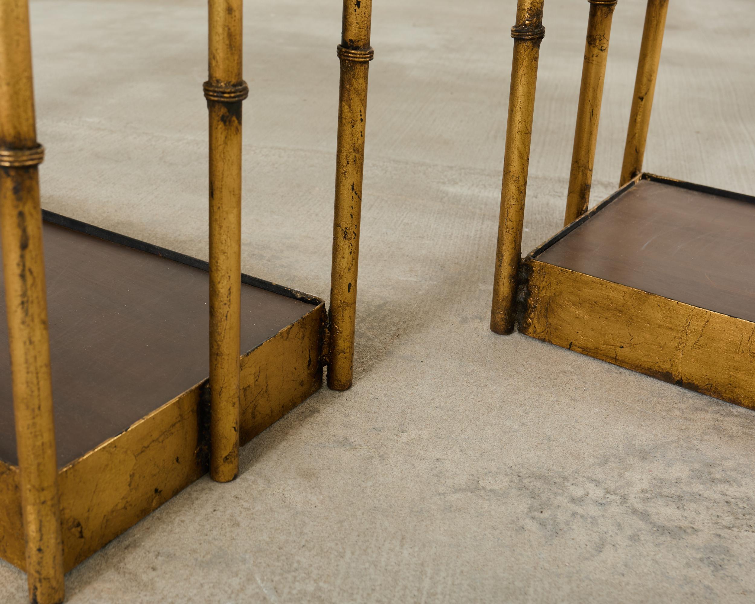 Pair Italian Regency Faux Bamboo Iron Etagere Shelves For Sale 4
