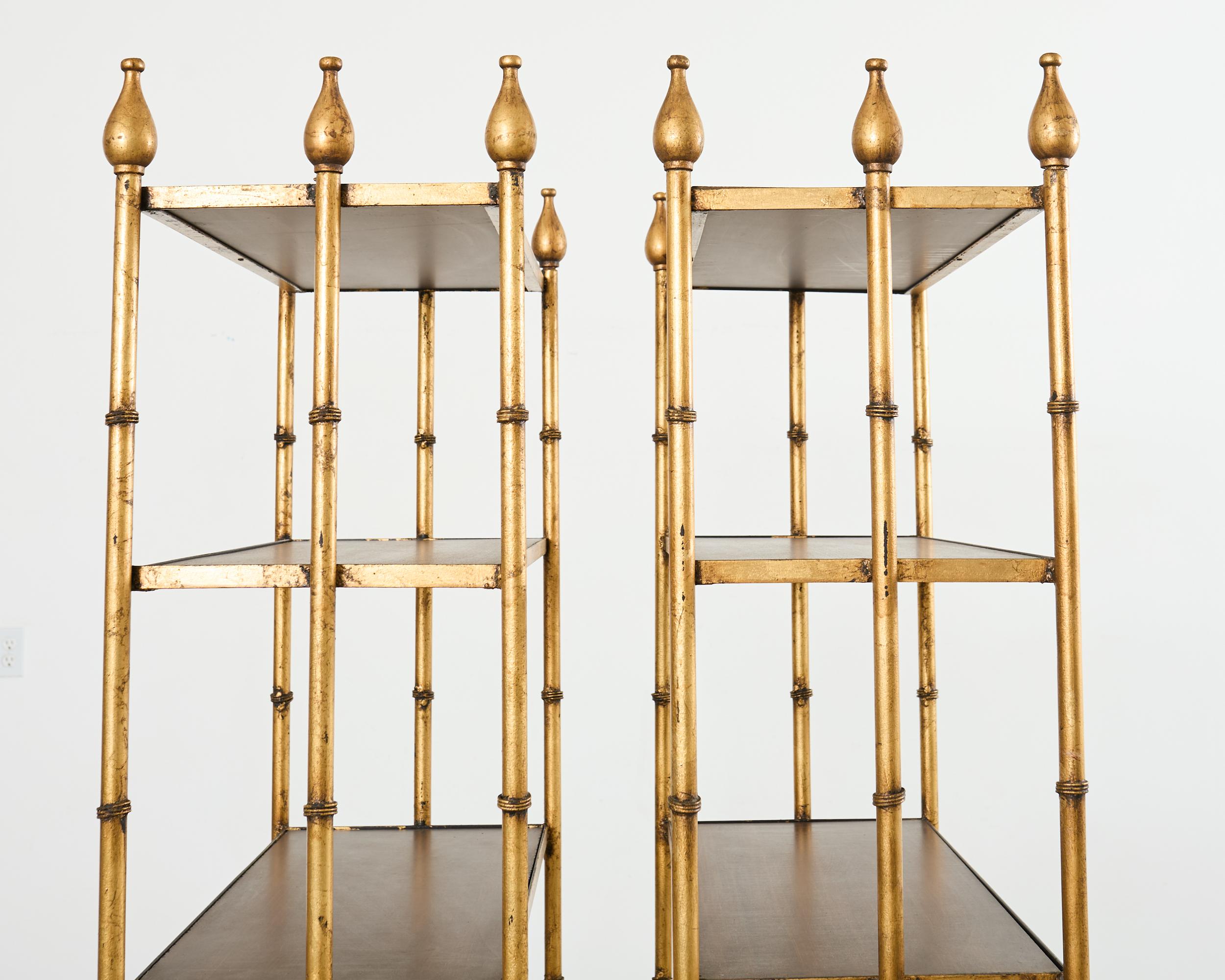 Pair Italian Regency Faux Bamboo Iron Etagere Shelves For Sale 8