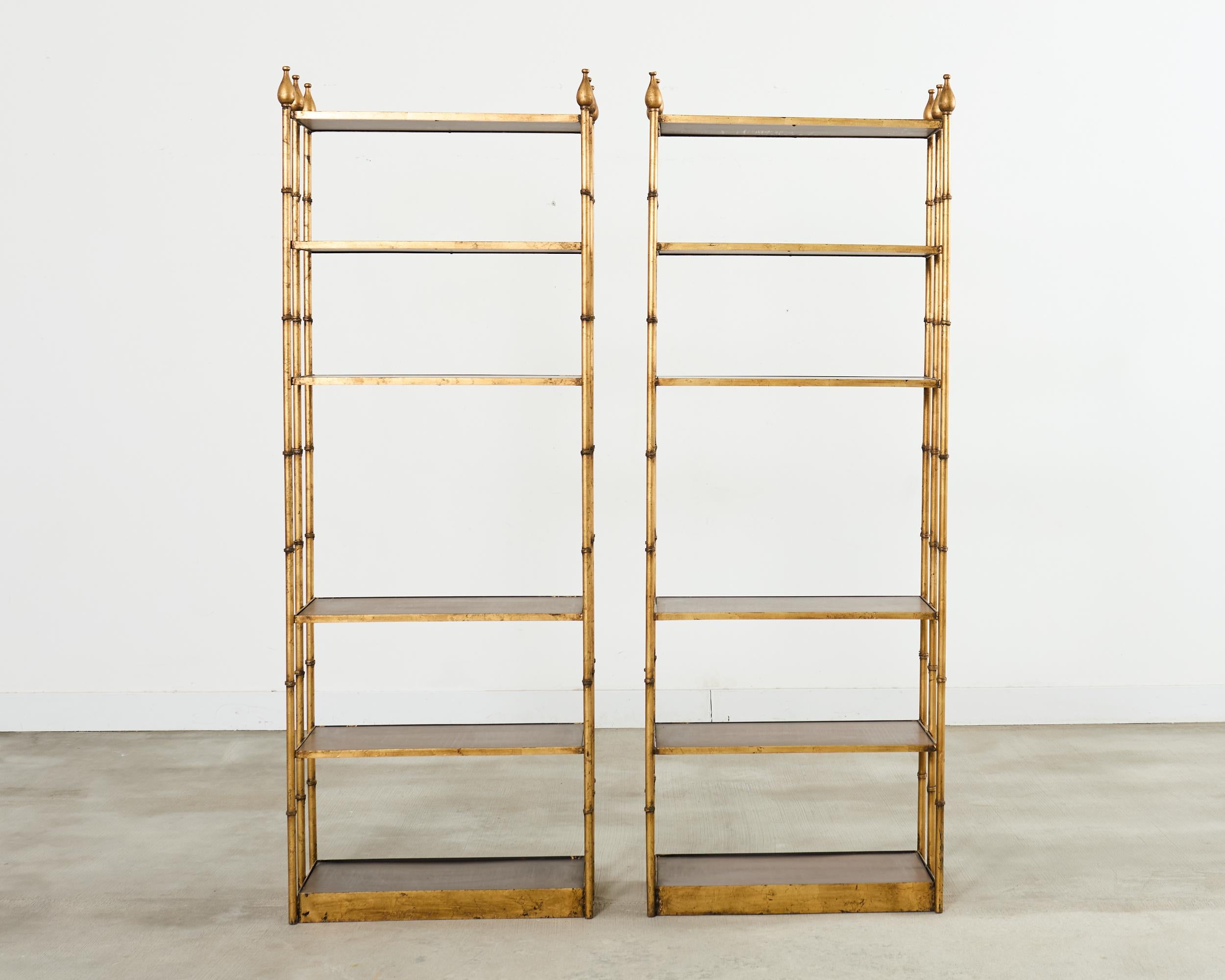 Pair Italian Regency Faux Bamboo Iron Etagere Shelves For Sale 12
