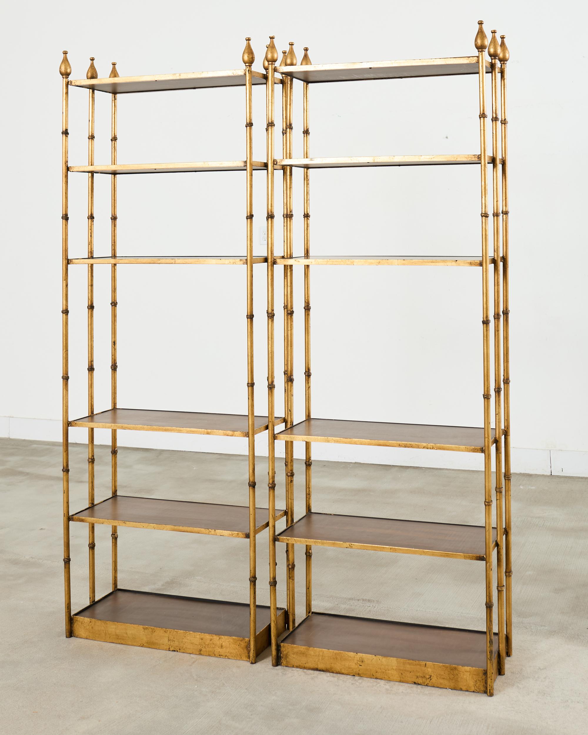 Pair Italian Regency Faux Bamboo Iron Etagere Shelves In Good Condition For Sale In Rio Vista, CA