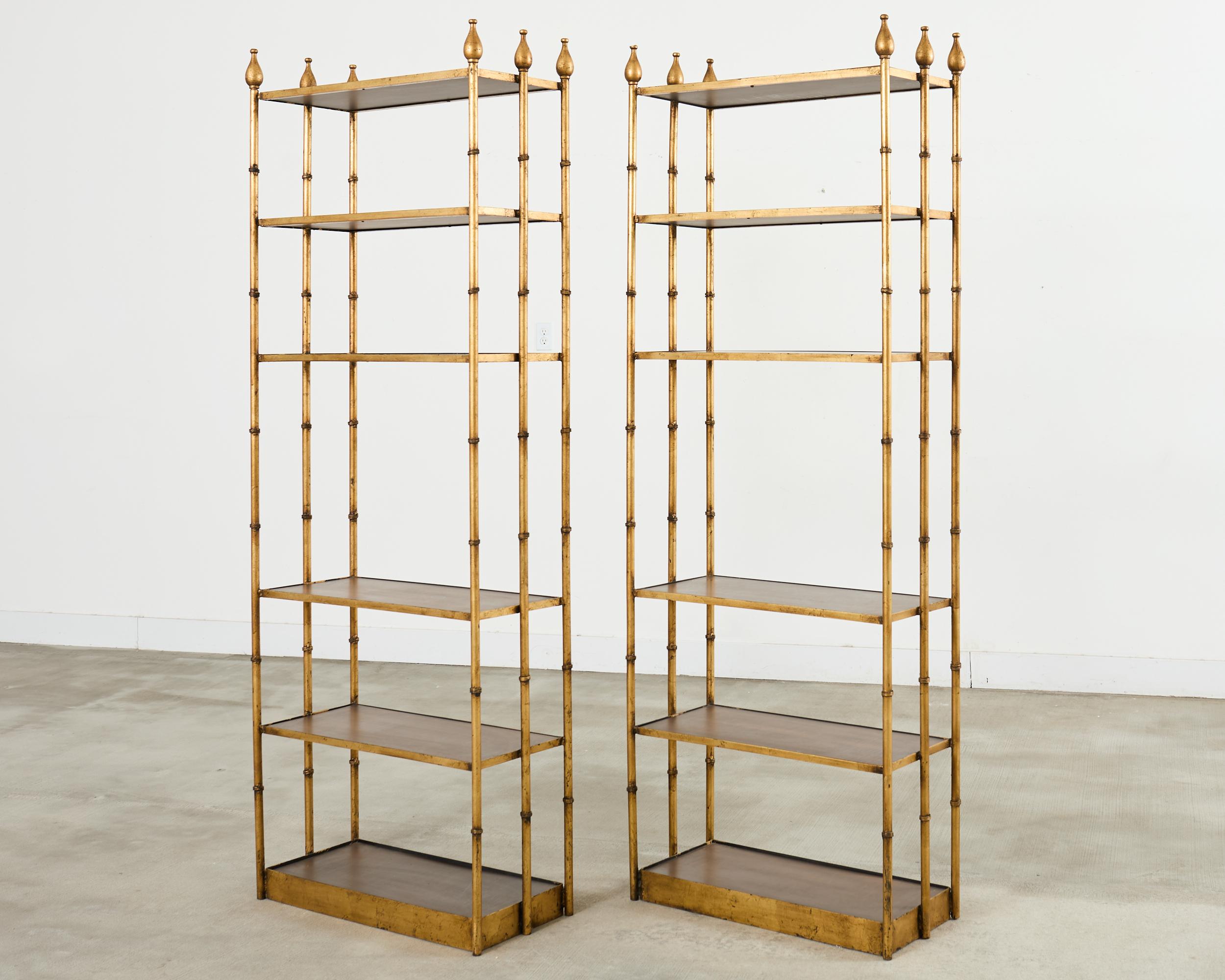 20th Century Pair Italian Regency Faux Bamboo Iron Etagere Shelves For Sale
