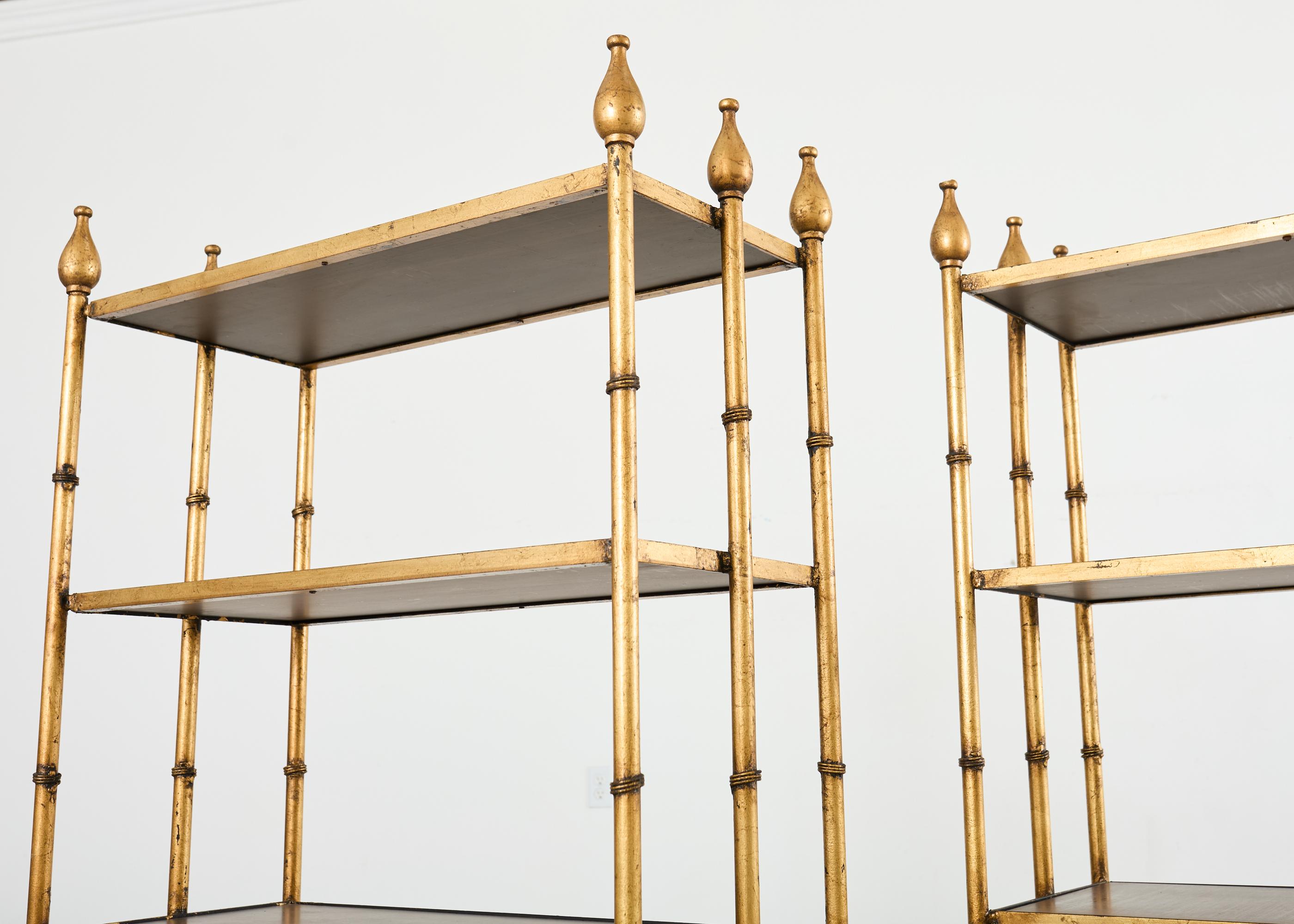 Pair Italian Regency Faux Bamboo Iron Etagere Shelves For Sale 1