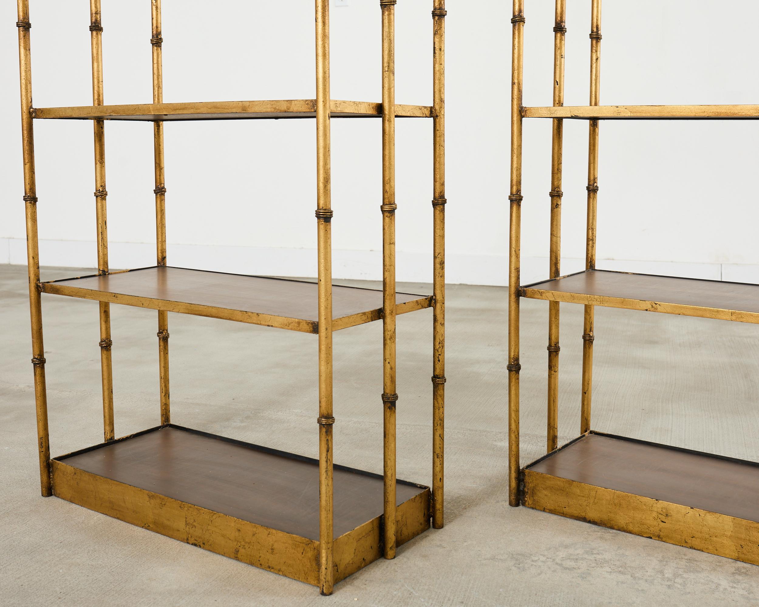 Pair Italian Regency Faux Bamboo Iron Etagere Shelves For Sale 2