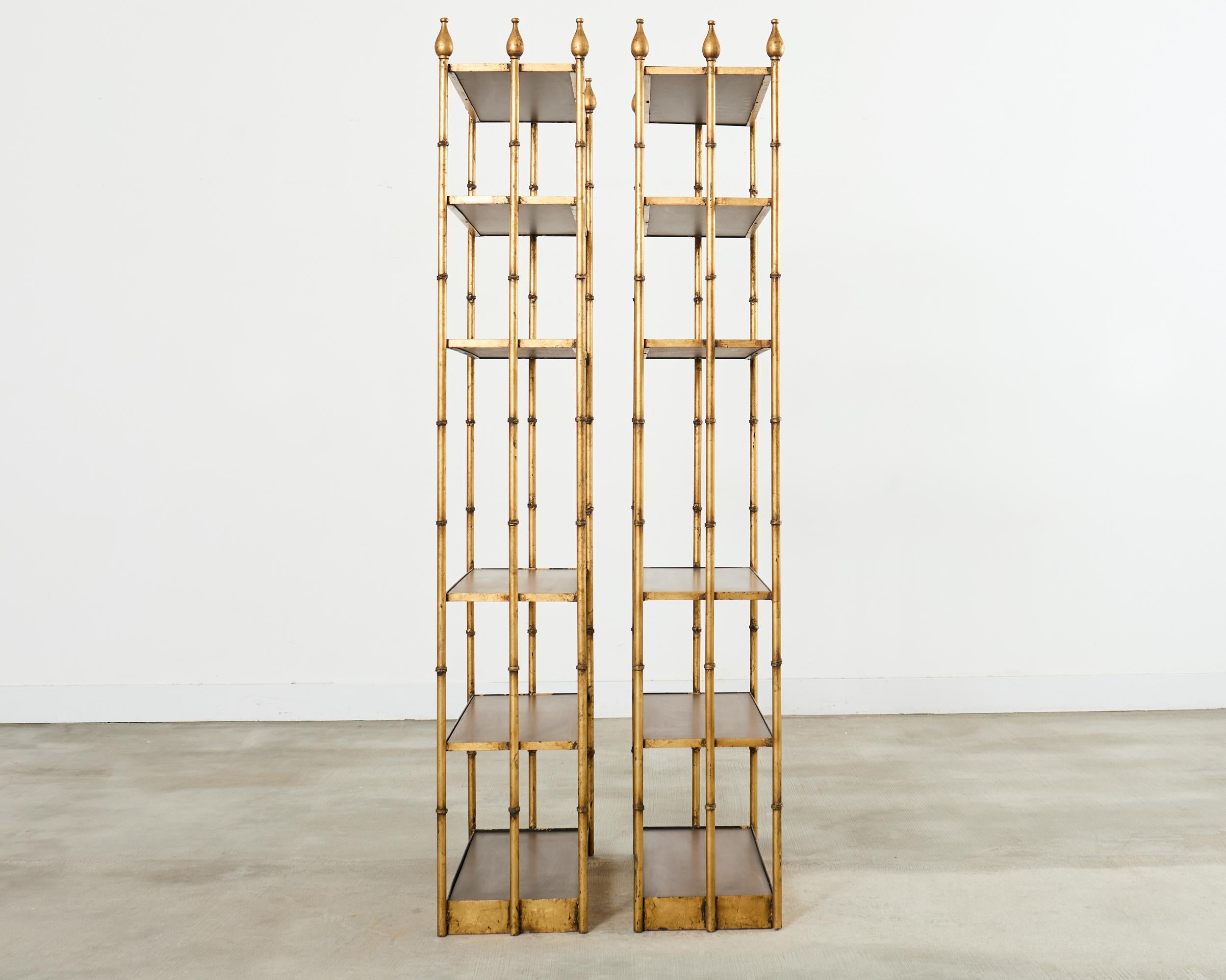 Pair Italian Regency Faux Bamboo Iron Etagere Shelves For Sale 3
