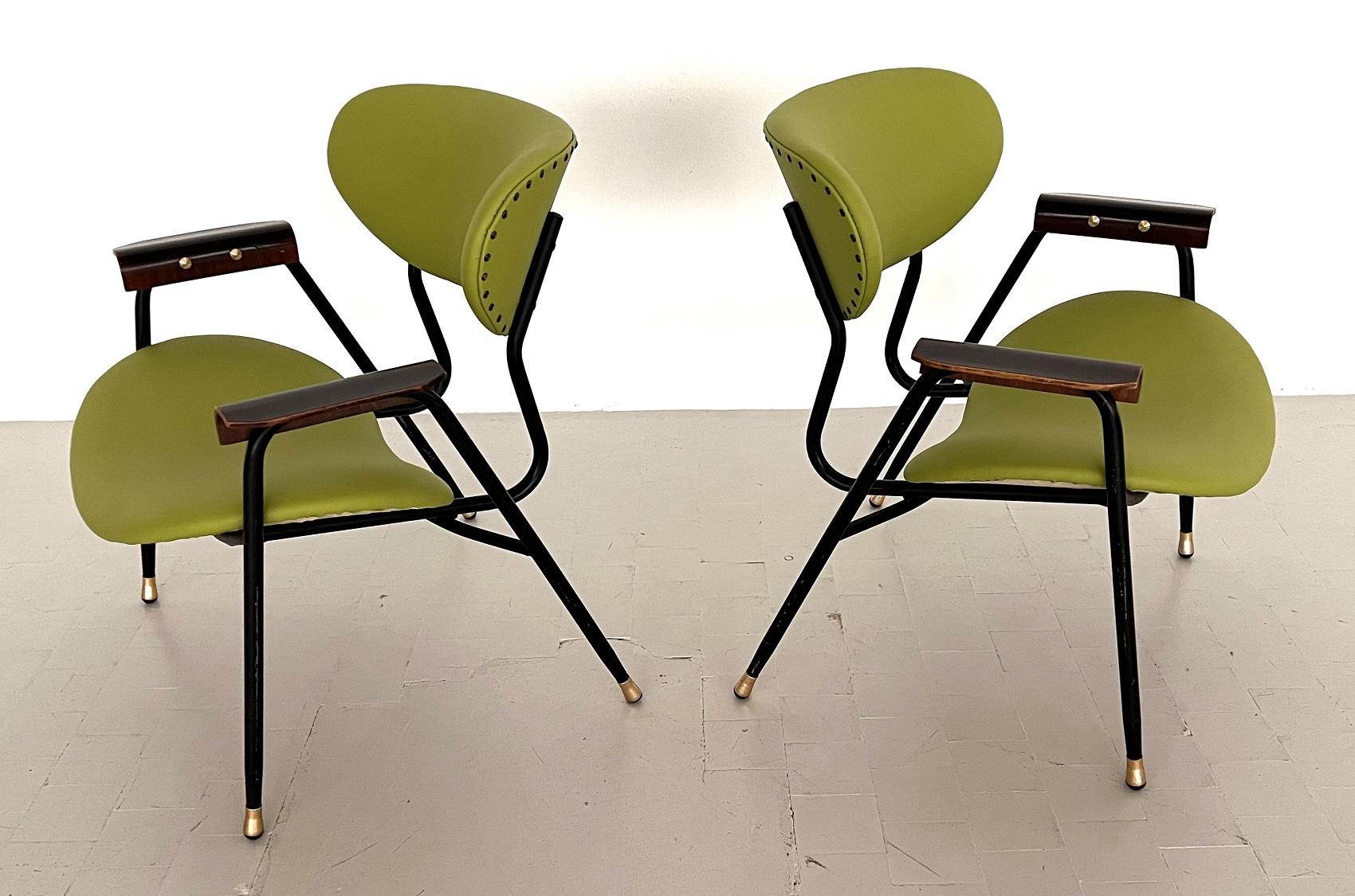 Pair Italian Reupholstered Lounge Chairs by Gastone Rinaldi, 1960s, Set of two For Sale 5